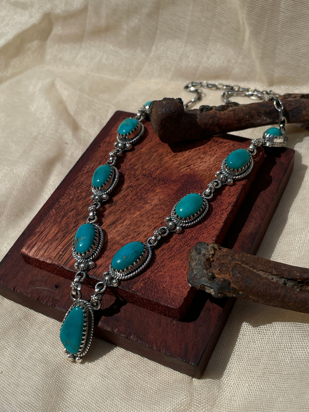 Turquoise Link Necklace | 925 Sterling Silver D319