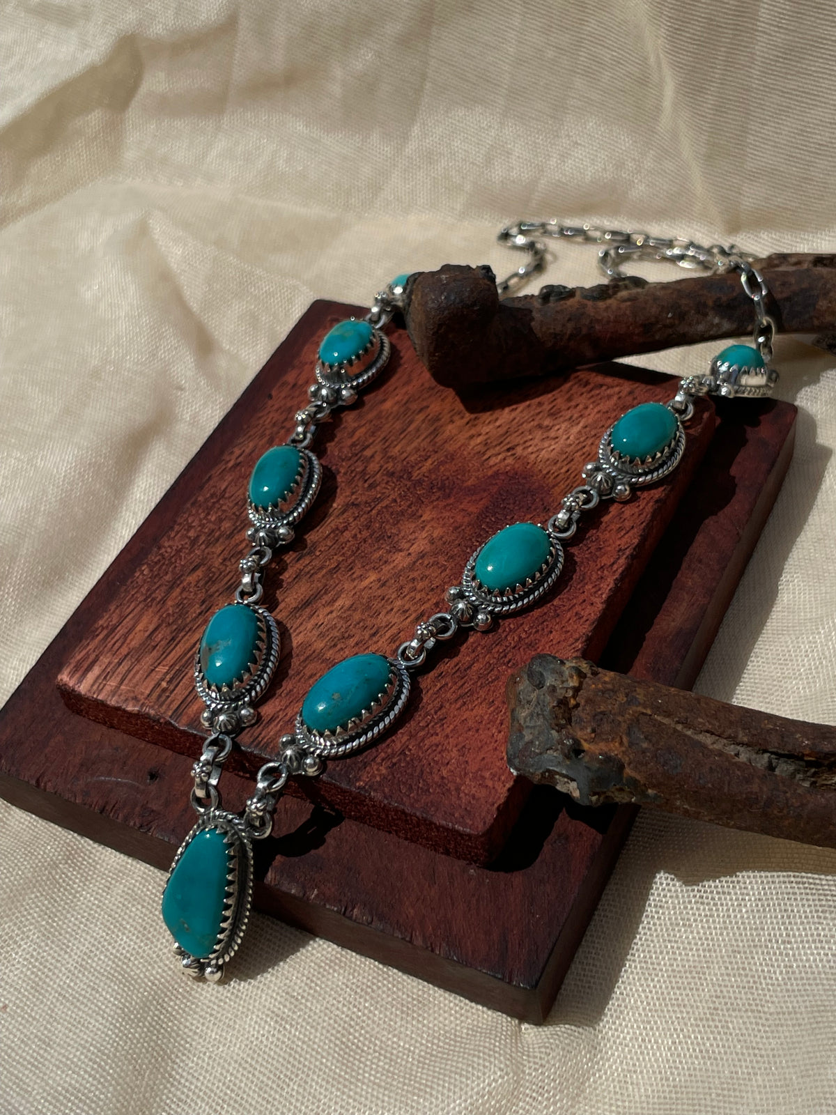 Turquoise Link Necklace | 925 Sterling Silver D319