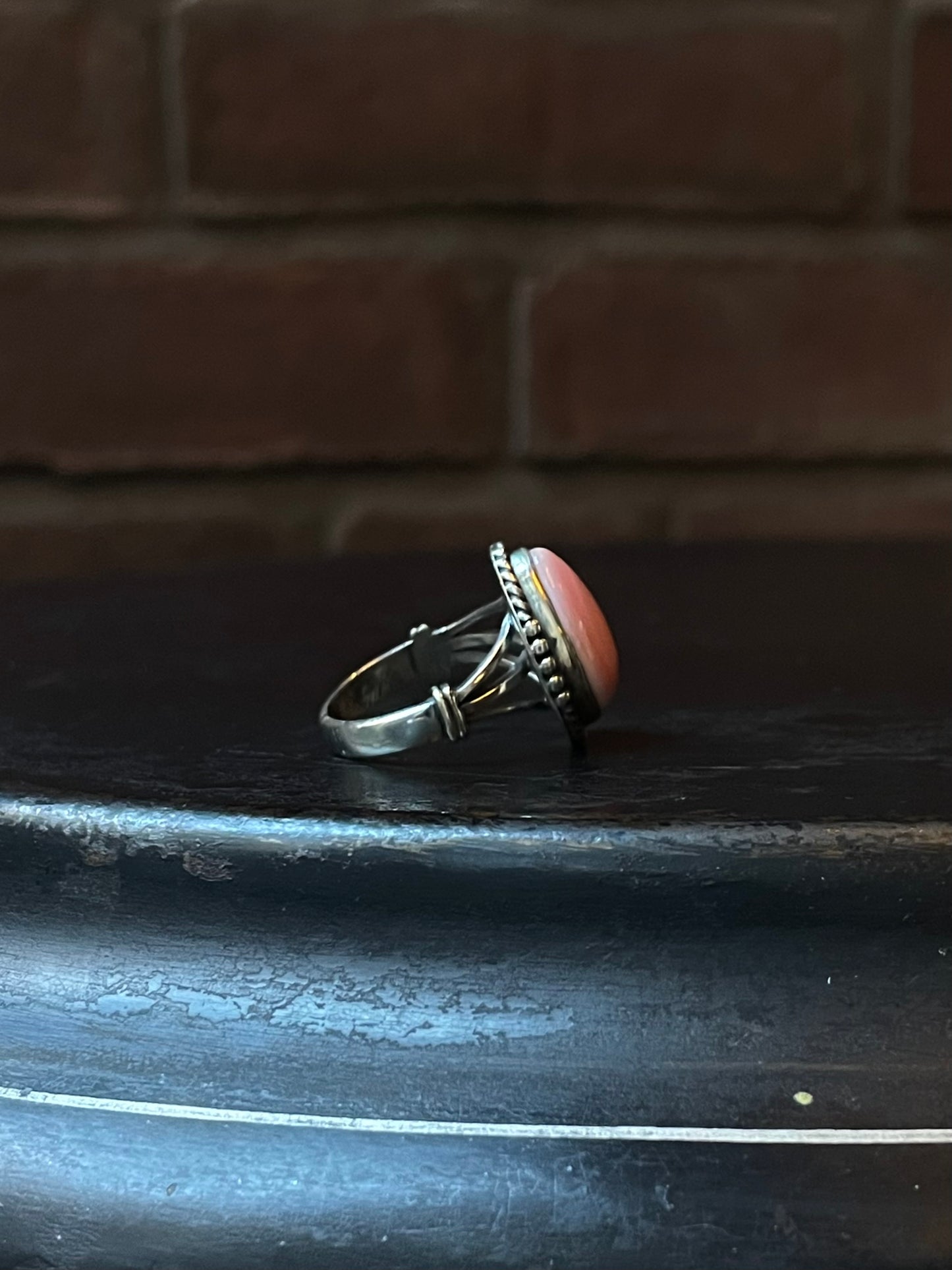 Pink Conch Tear Drop Ring | 925 Sterling Silver Size 7.75 E427