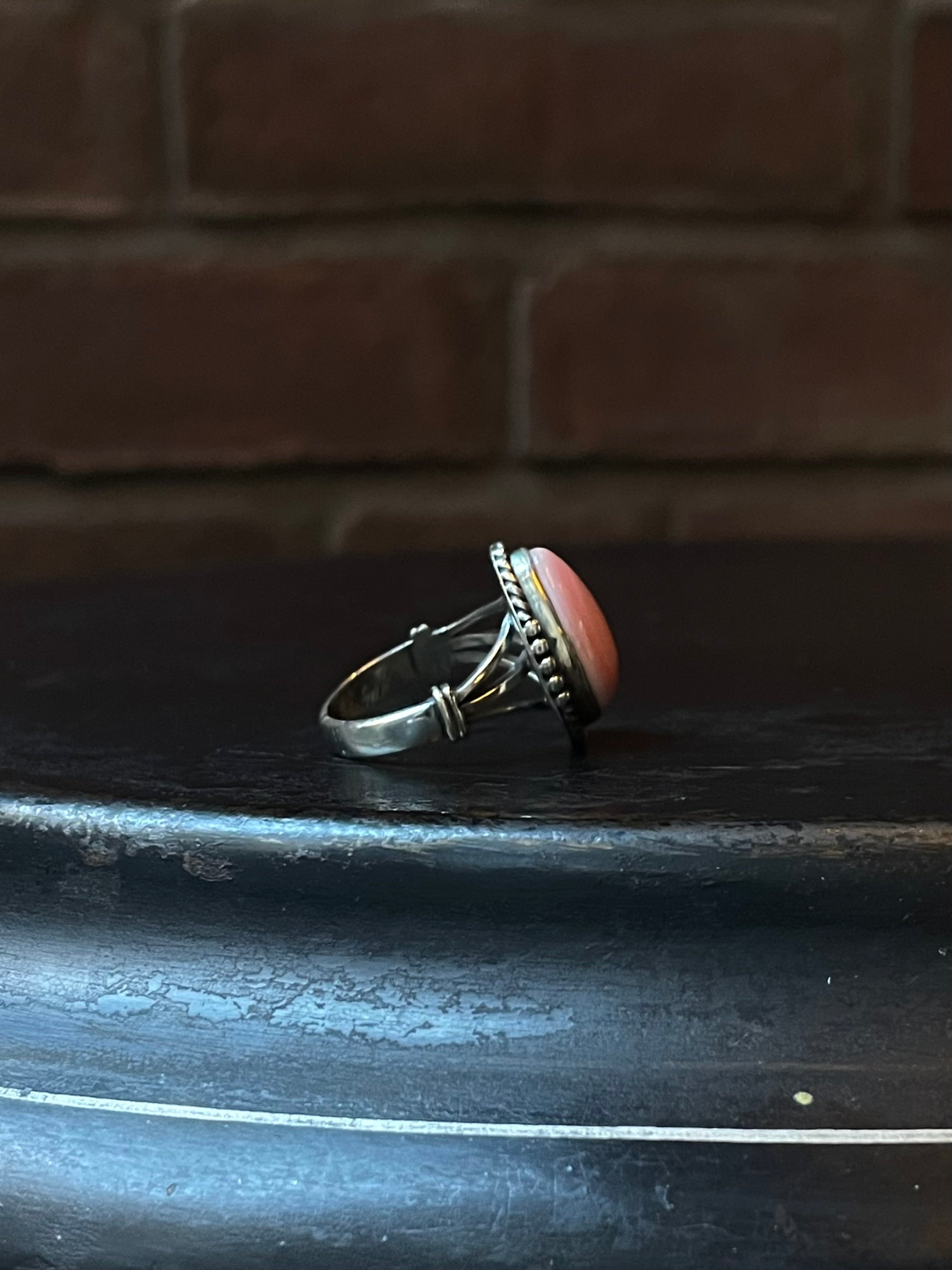 Pink Conch Tear Drop Ring | 925 Sterling Silver Size 7.75 E427