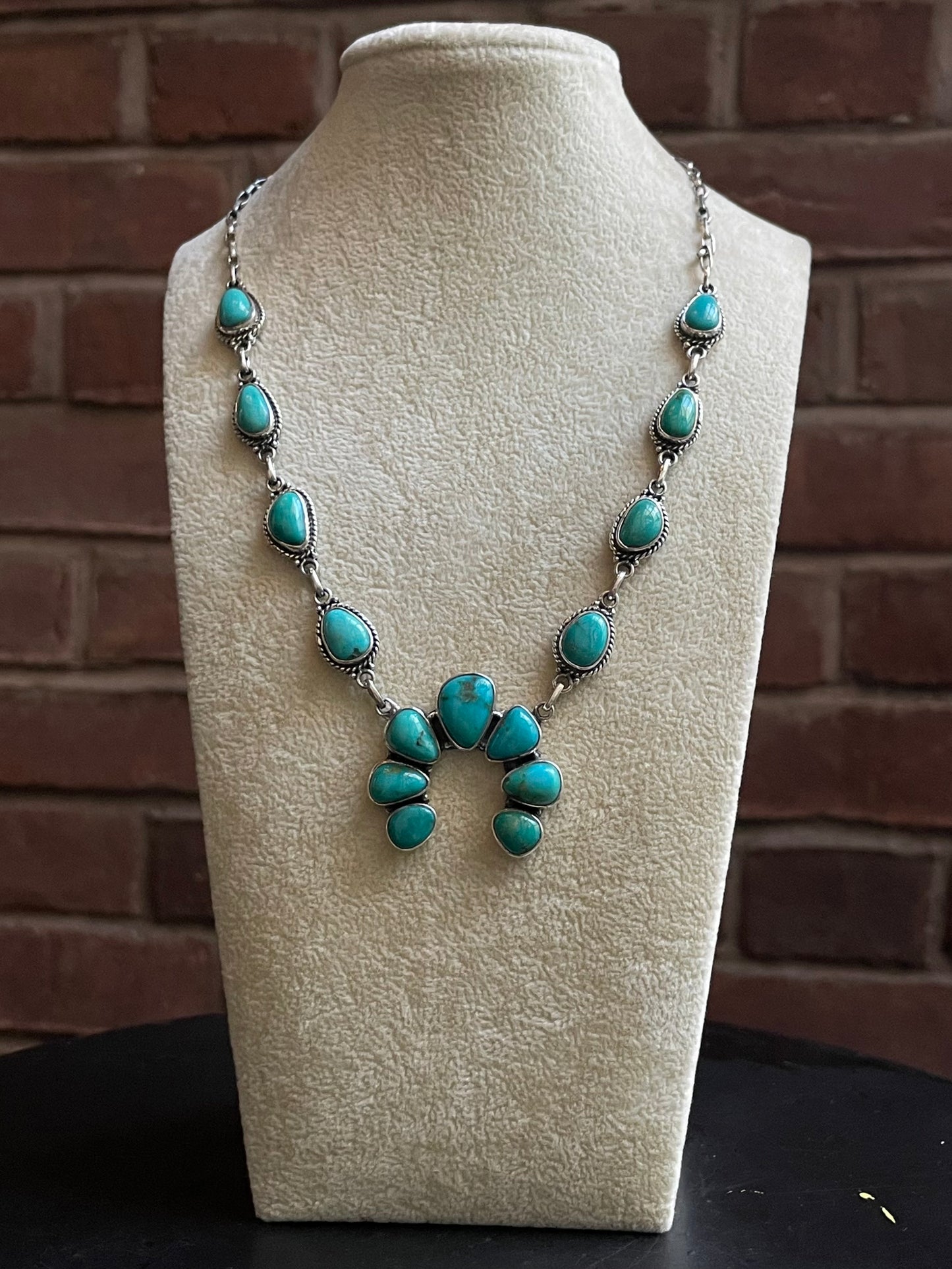 Kingman Turquoise Naja Necklace | Sterling Silver E831