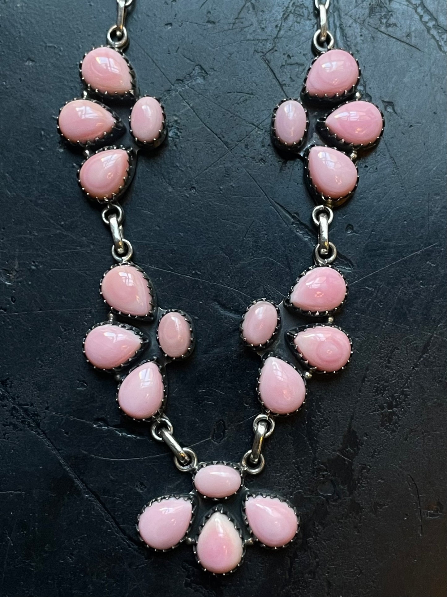 Pink Conch Necklace | Floral Cluster Link | 925 Silver E575
