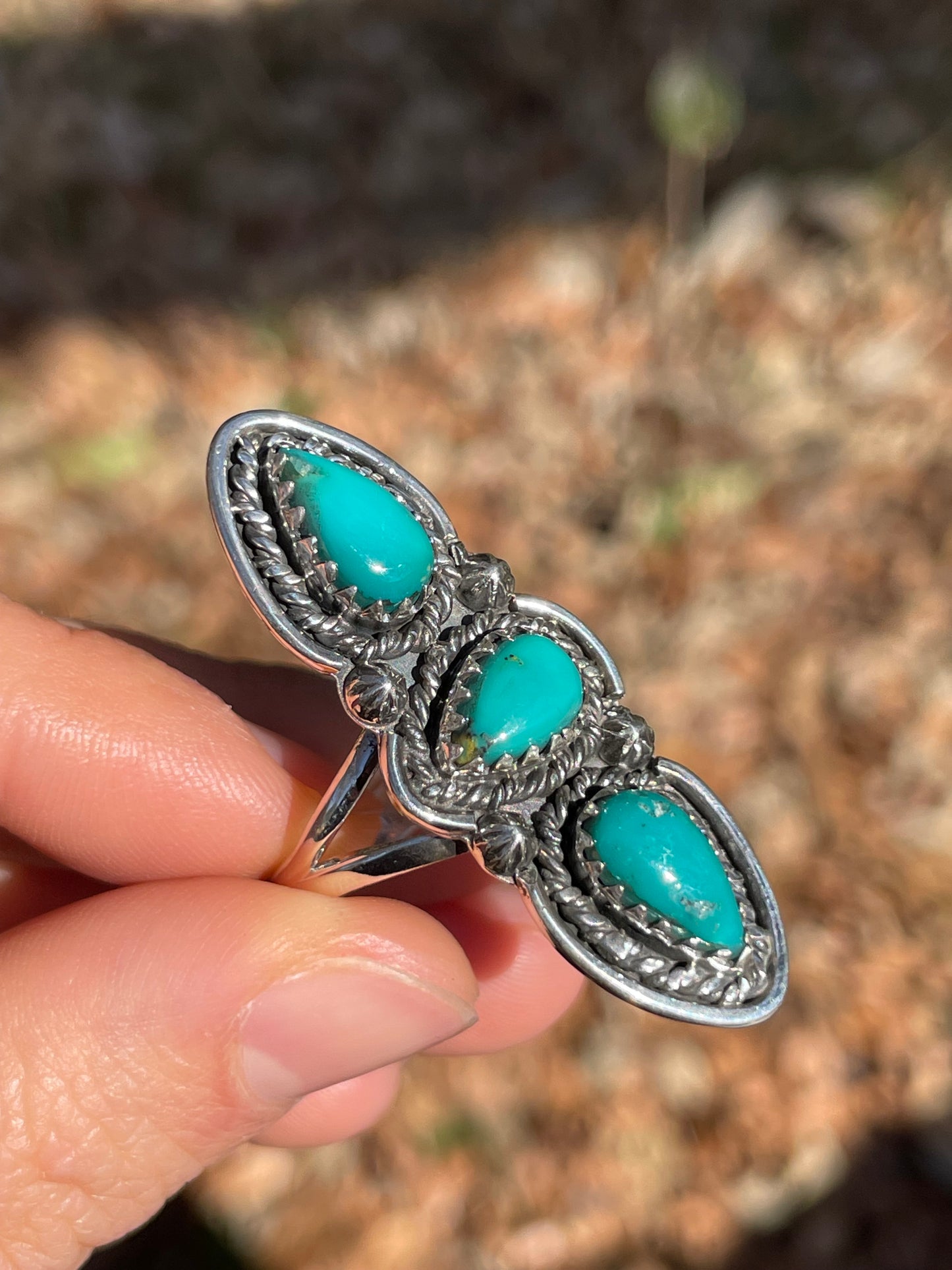 Kingman Turquoise Triple Stone Ring Size 9.75 | 925 Sterling Silver Southwest B993