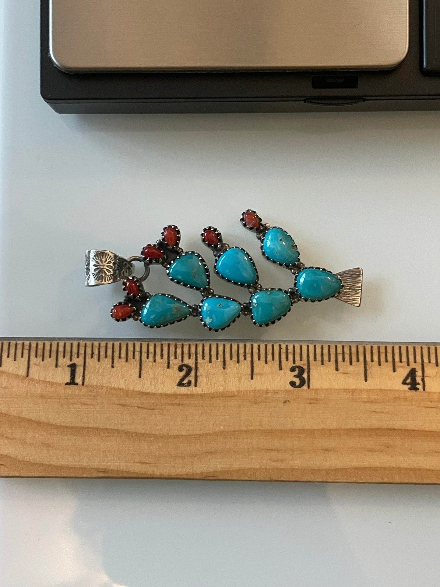 Turquoise Coral Cactus Pendant | 925 Sterling Silver E515