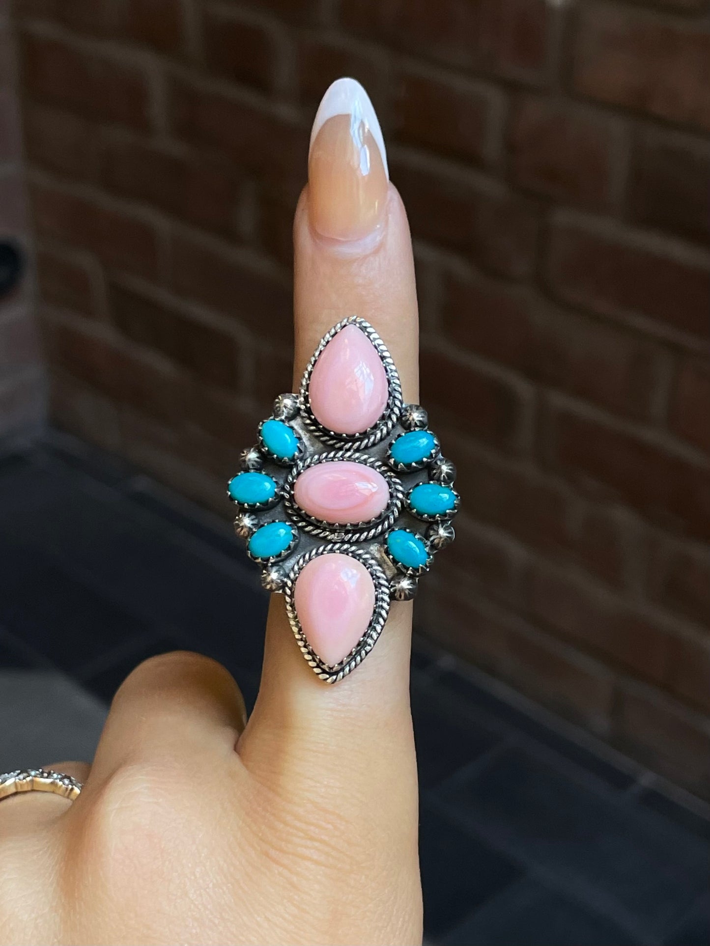 Pink Conch Turquoise Ring Size 8.75 | Sterling Silver E897
