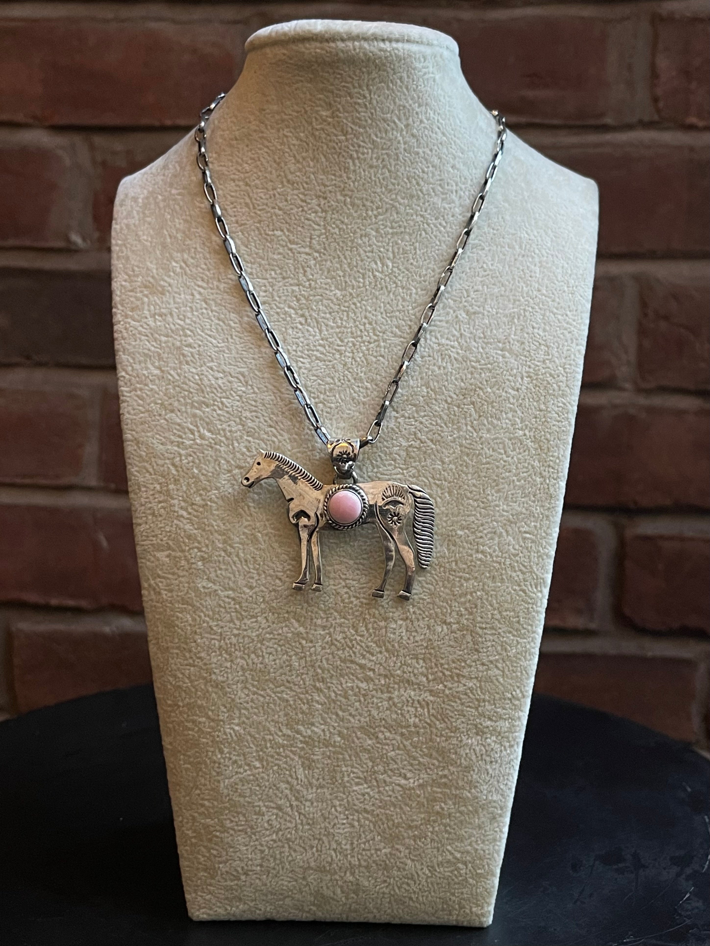 Pink Conch Horse Pendant | 925 Sterling Silver E252