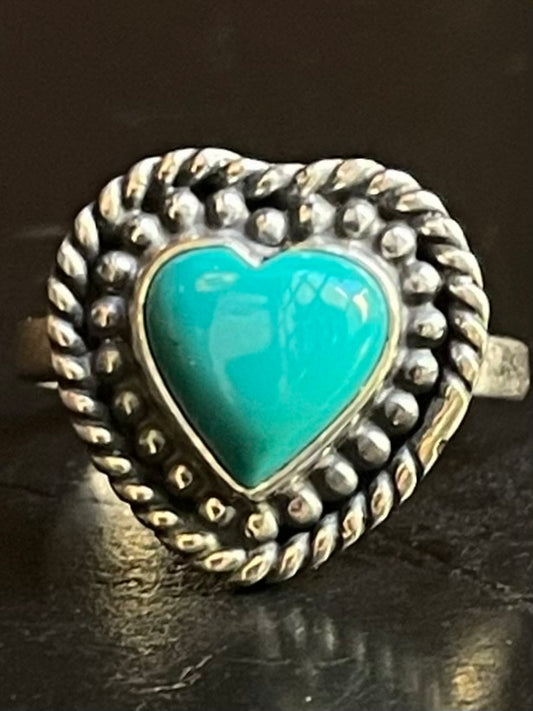 Kingman Turquoise Heart Ring | Sterling Silver | Size 7.75 G367
