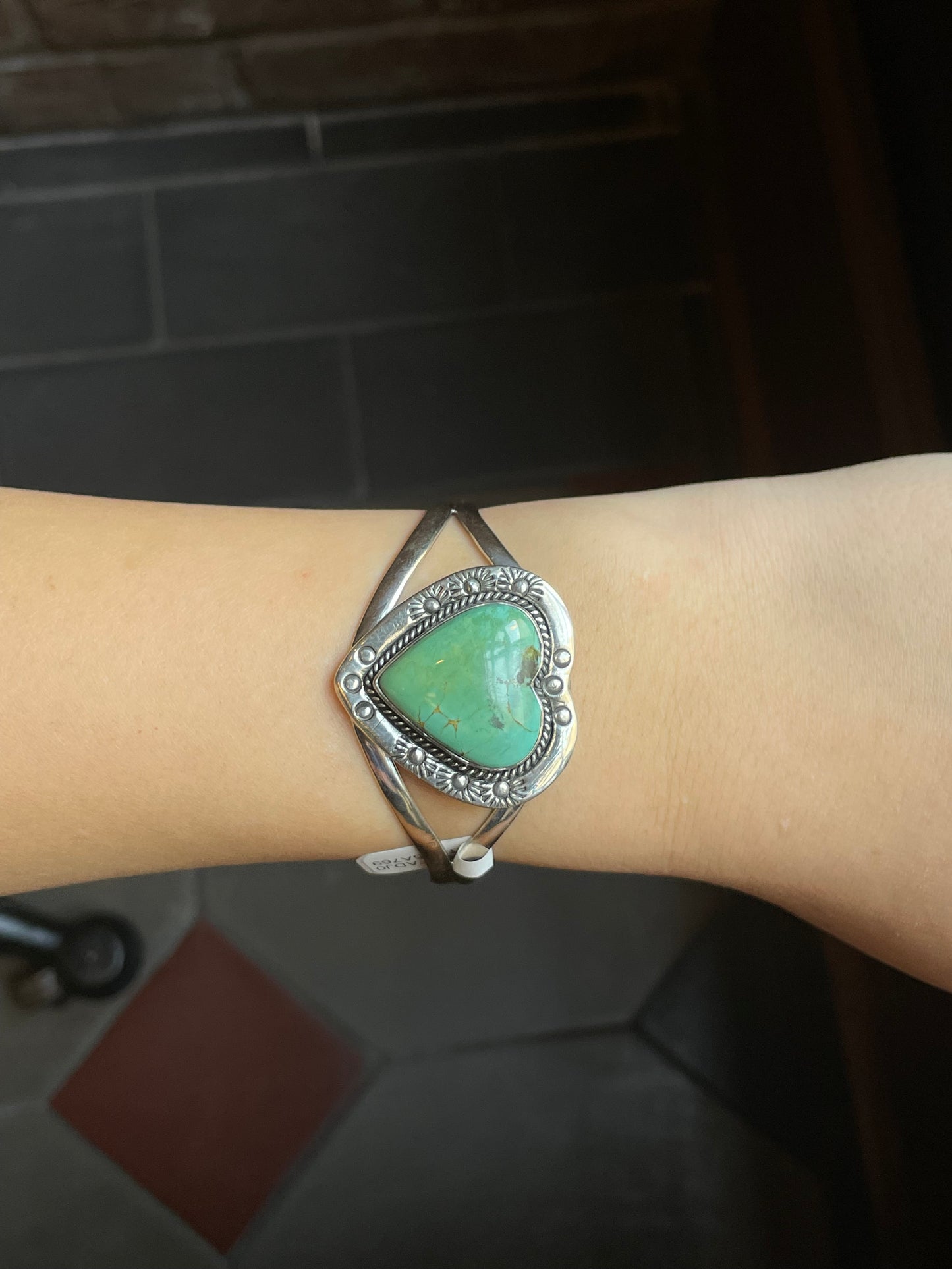 Adjustable Kingman Turquoise Heart Cuff | Sterling Silver | A769