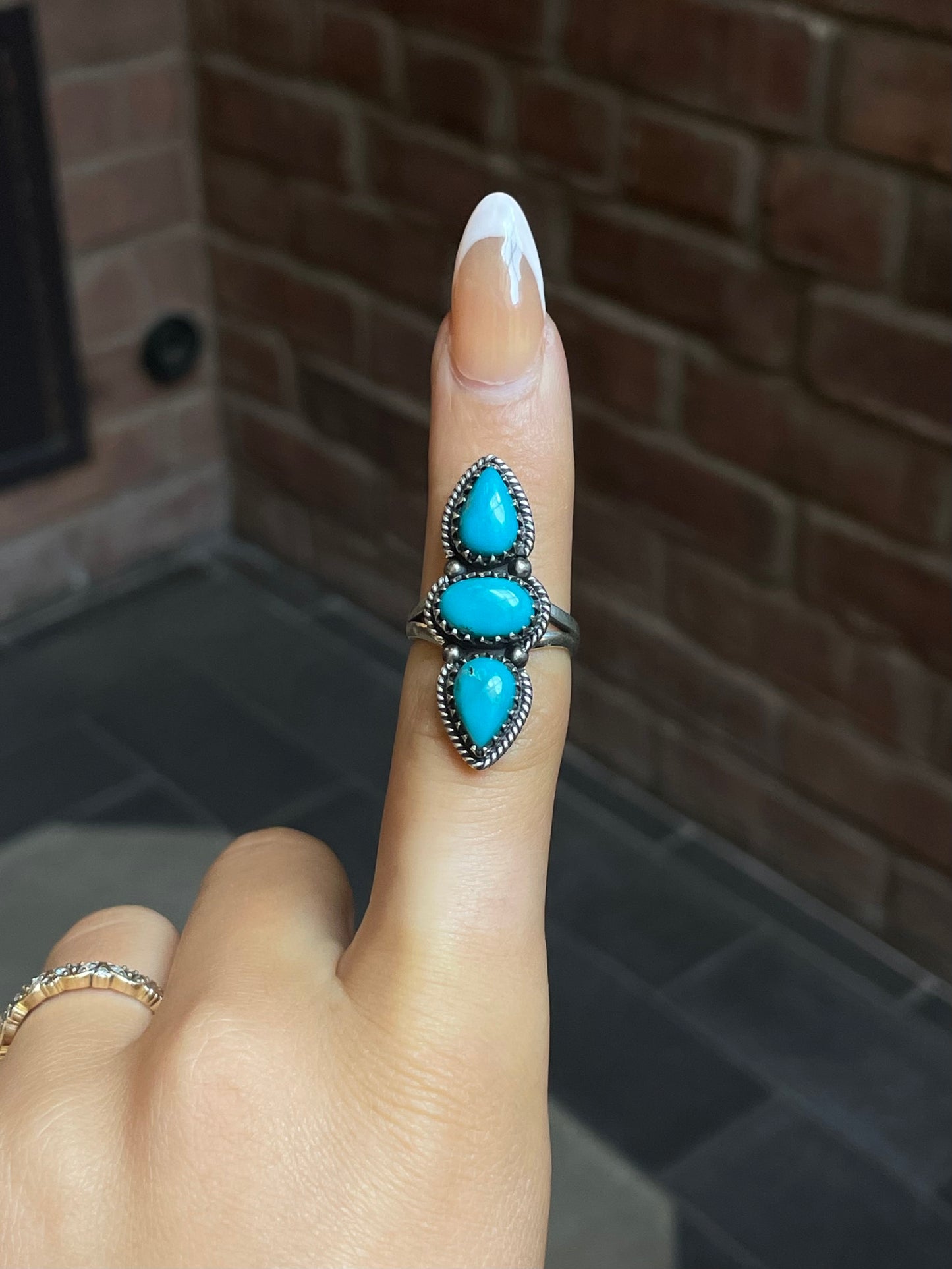 Kingman Turquoise 3 Stone Ring | Sterling Silver | Size 7 | A416