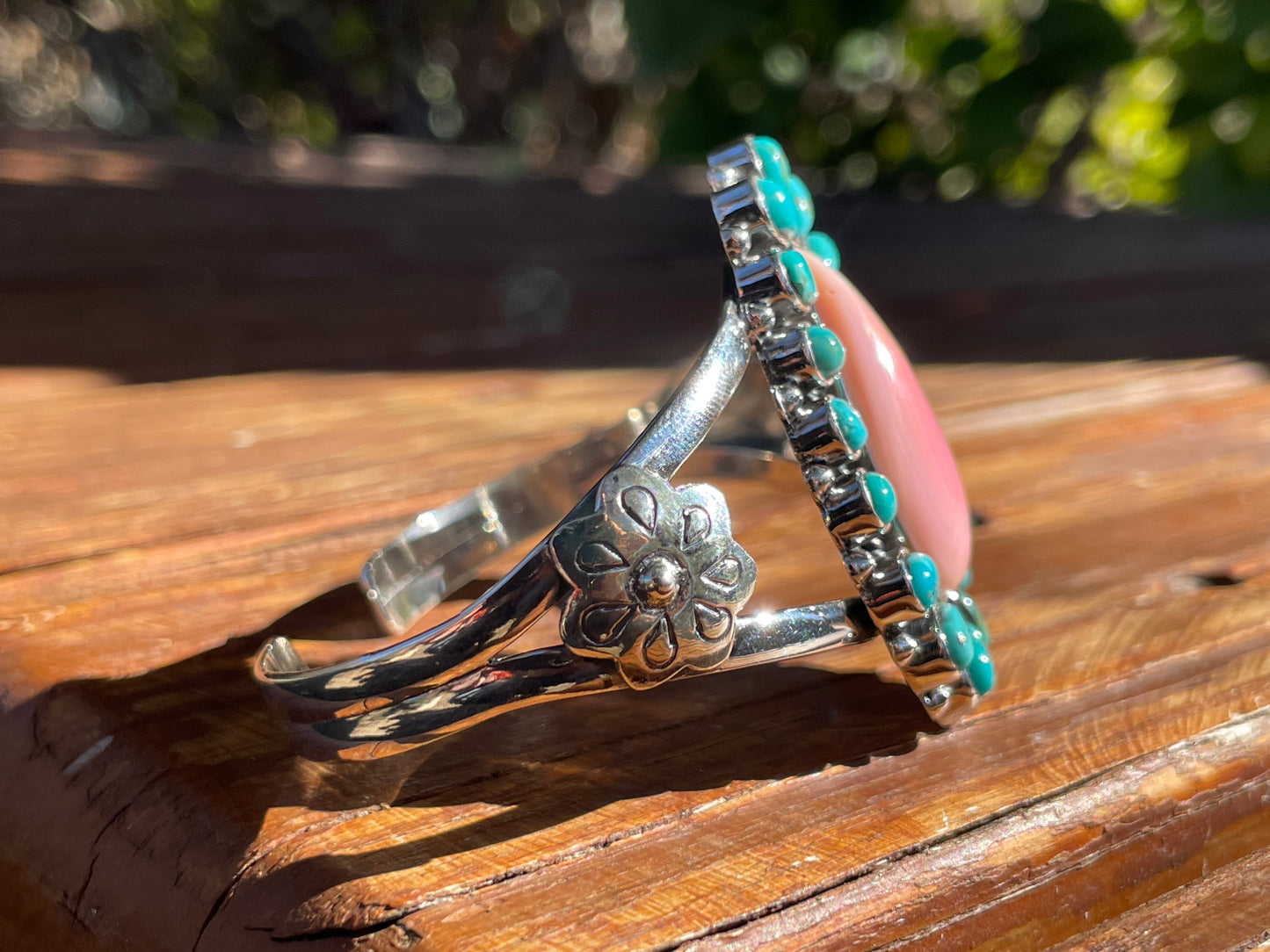 Pink Conch and Turquoise Cuff Bracelet | Sterling Silver 925 B881
