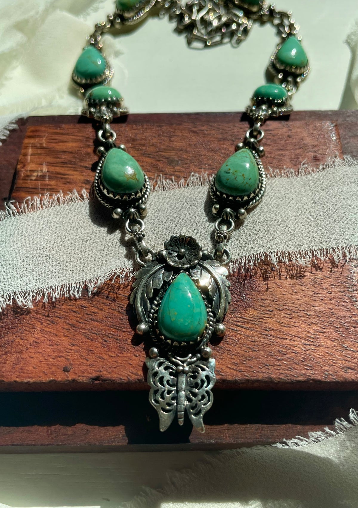 Kingman Turquoise Feather Lariat Necklace | 925 Sterling Silver G610