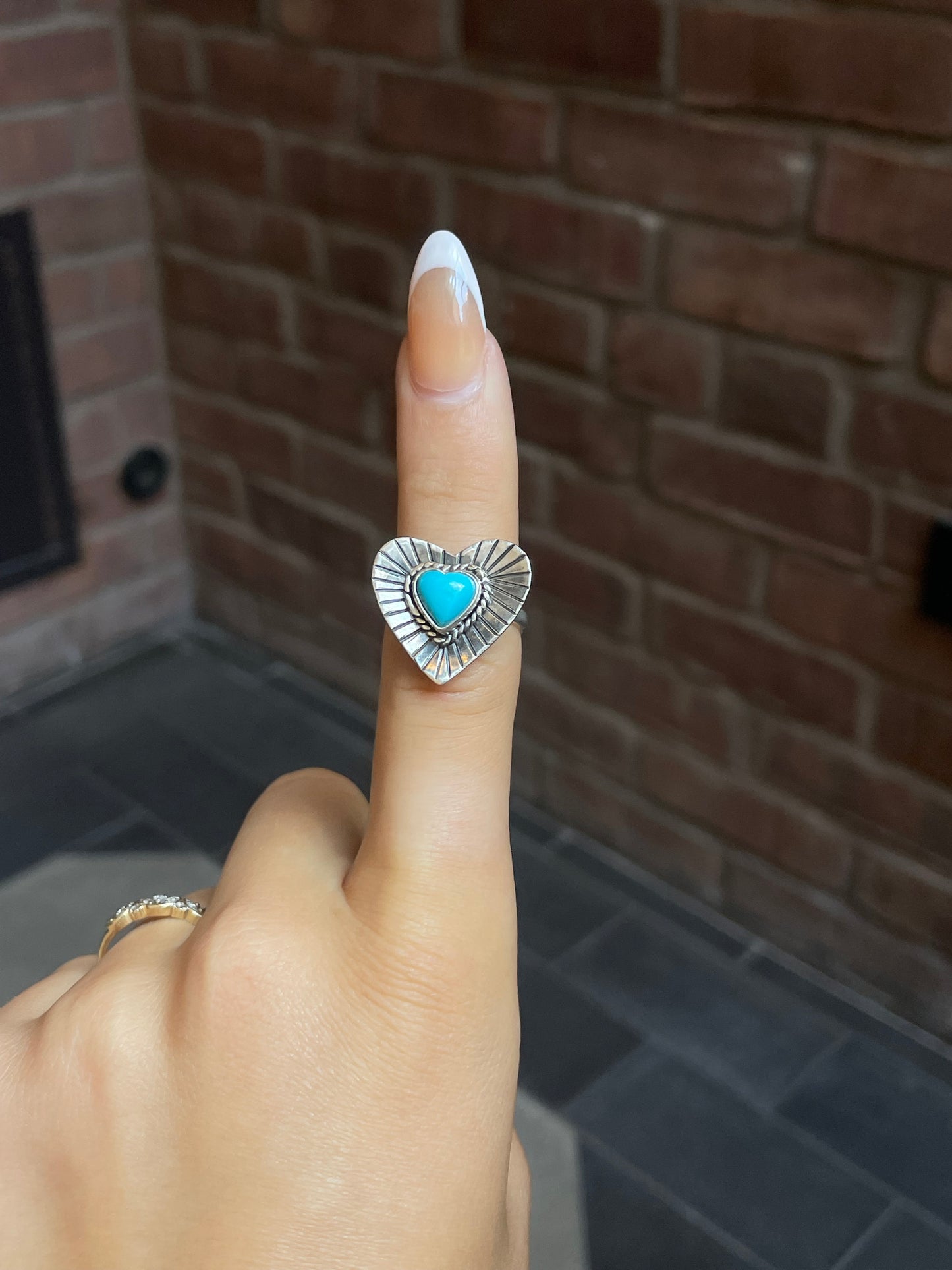 Turquoise Heart Ring Size 7.25 | Sterling Silver E889