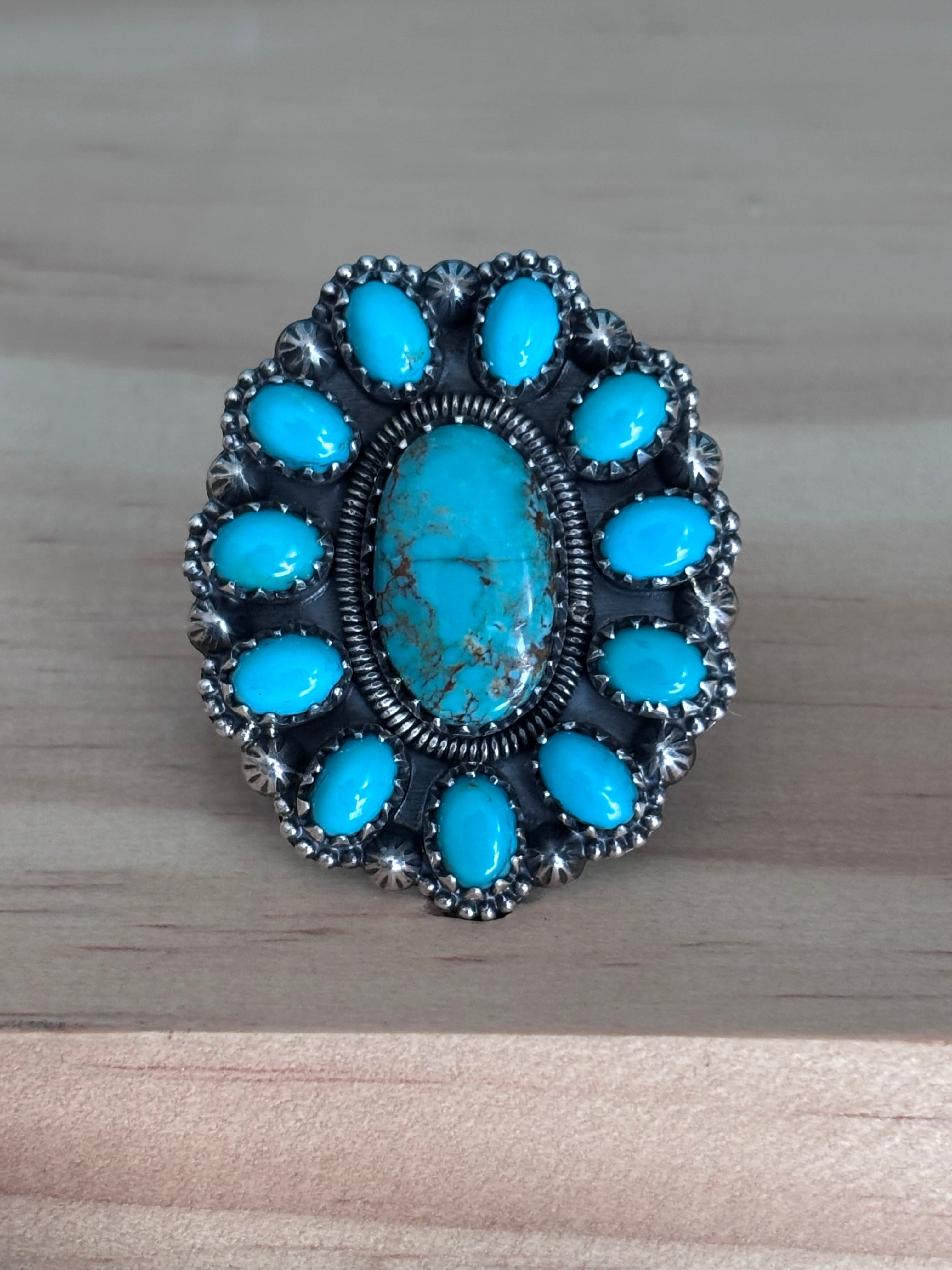 Kingman Turquoise Cluster Ring Size 8 | 925 Sterling Silver