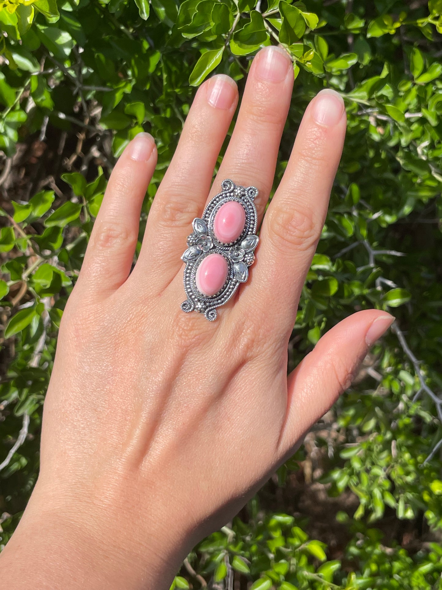 Pink Conch Floral Ring Size 7 | 925 Sterling Silver B583
