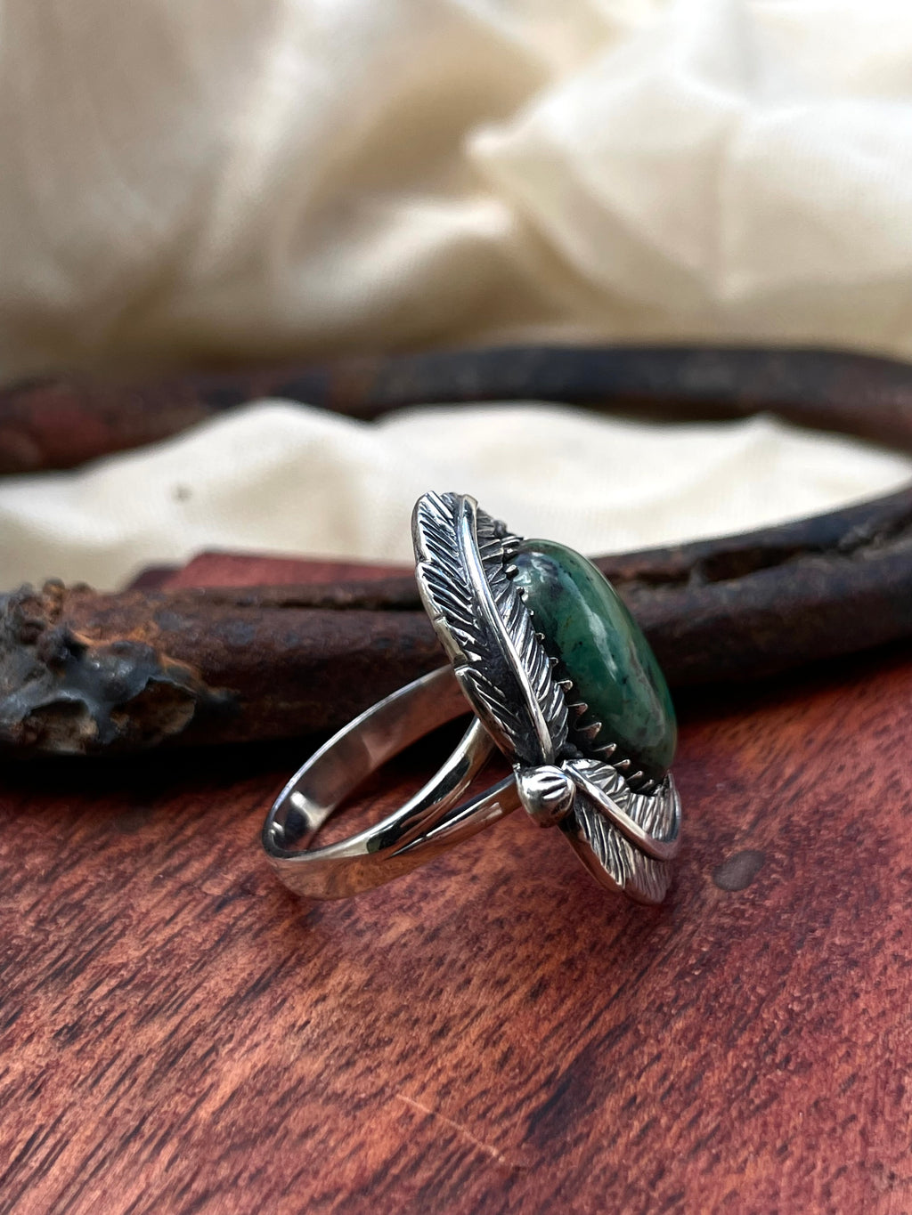 Turquoise Feather Ring Size 8.5 | 925 Sterling Silver C418