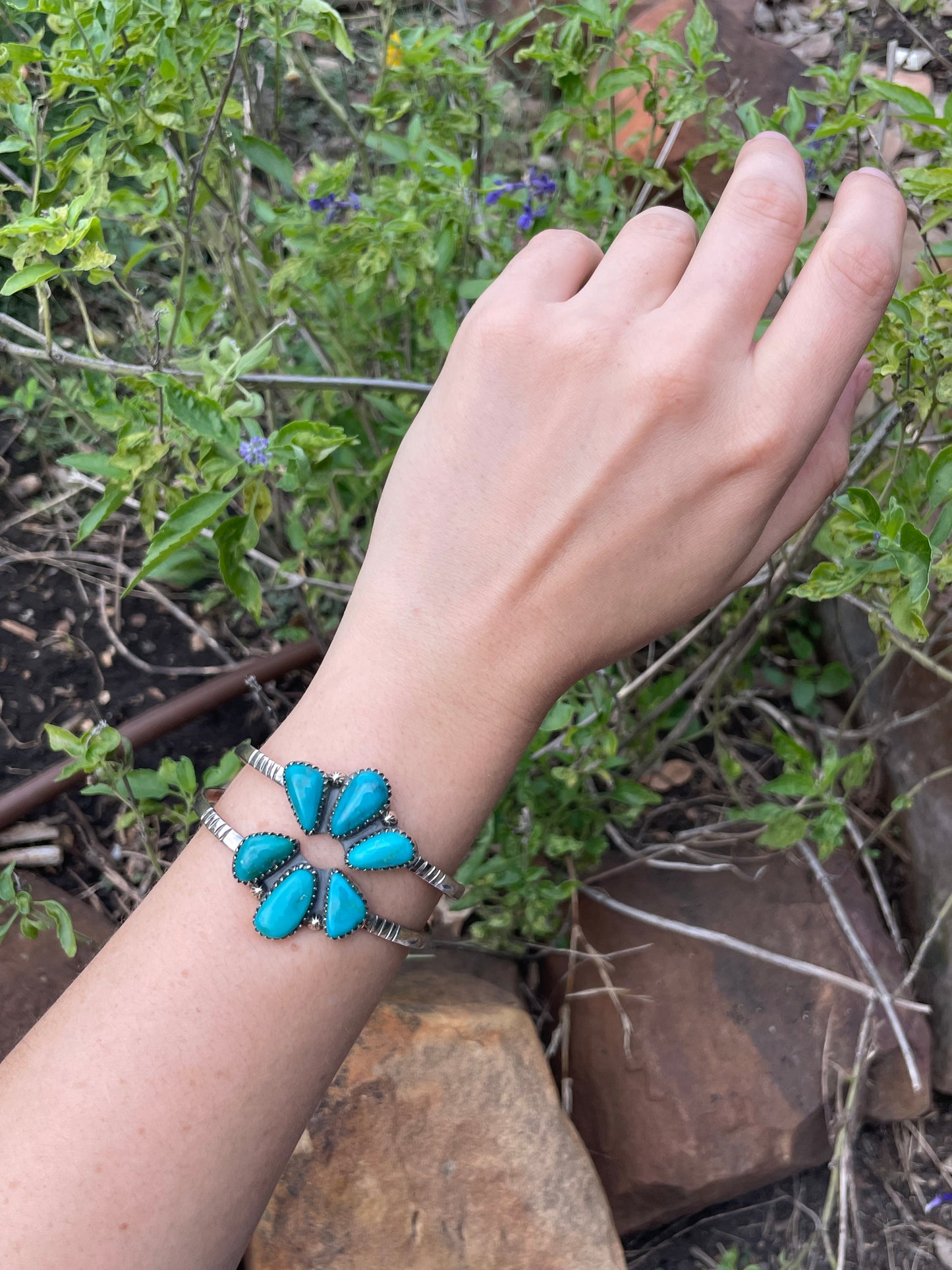 Turquoise Split Cluster Cuff Bracelet | Sterling Silver 925 | B514