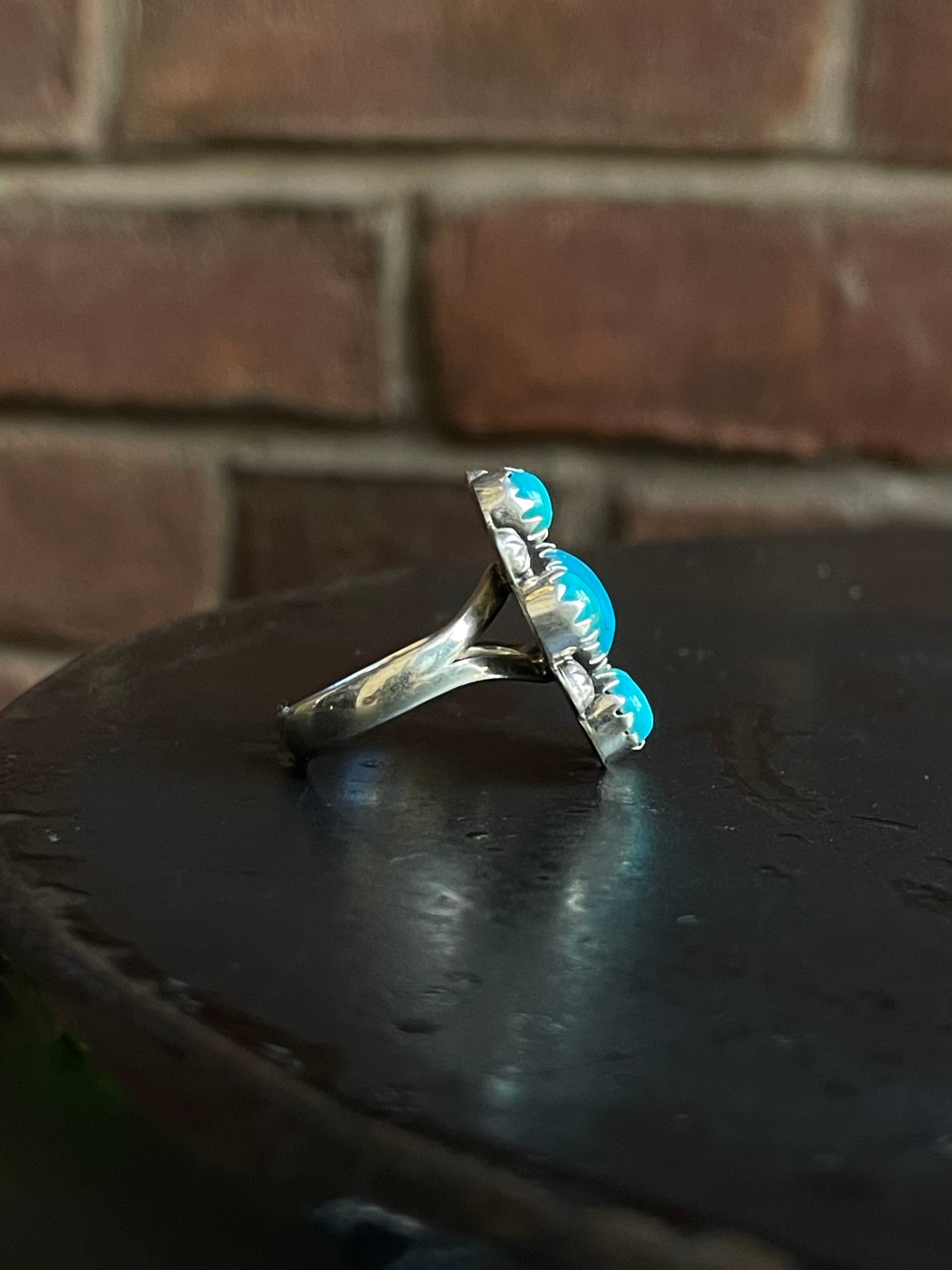 Kingman Turquoise Flower Cluster Ring Size 7 | 925 Sterling Silver G578