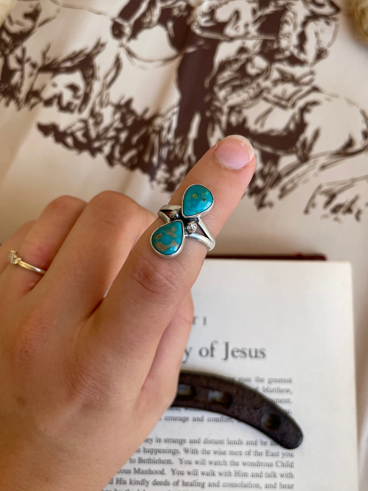 Kingman Turquoise Double Stone Ring | 925 Sterling Silver Size 6 G813