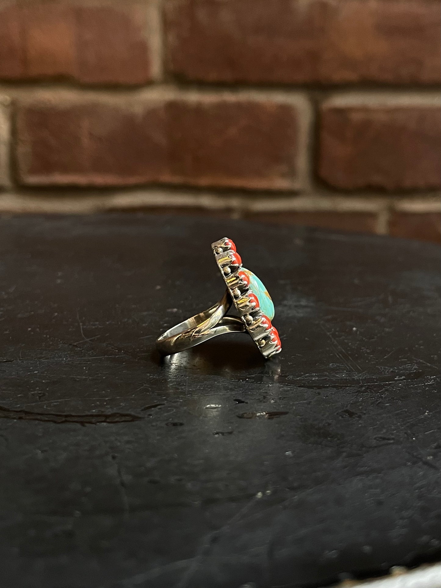 Kingman Turquoise Coral Cluster Ring Size 7 | 925 Sterling Silver E163
