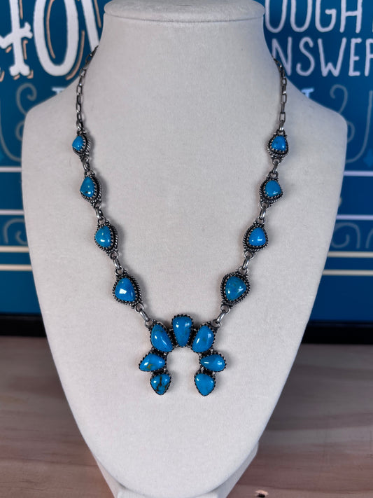 Kingman Turquoise Naja Necklace | 925 Sterling Silver Southwestern Style
