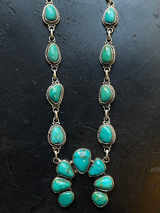 Kingman Turquoise Naja Necklace | Sterling Silver E831