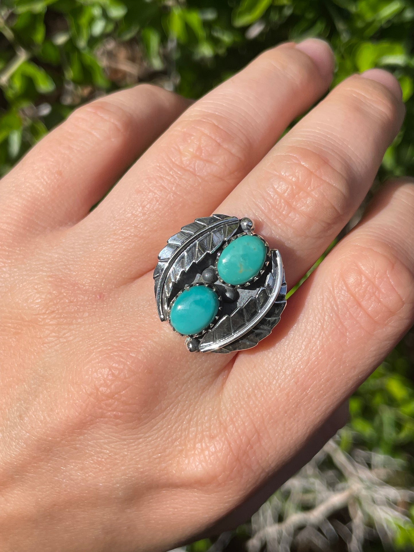 Turquoise Feather Ring Size 9 | 925 Sterling Silver B568