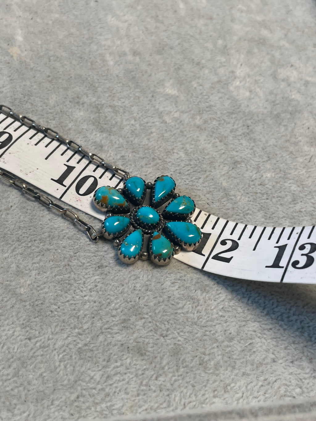 Kingman Turquoise Cluster Necklace | 925 Sterling Silver D219