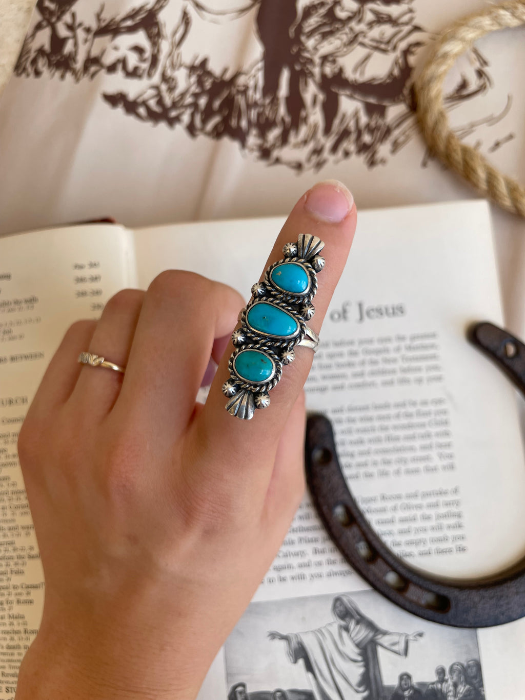 Triple Turquoise Ring | 925 Sterling Silver Size 8.75 G805