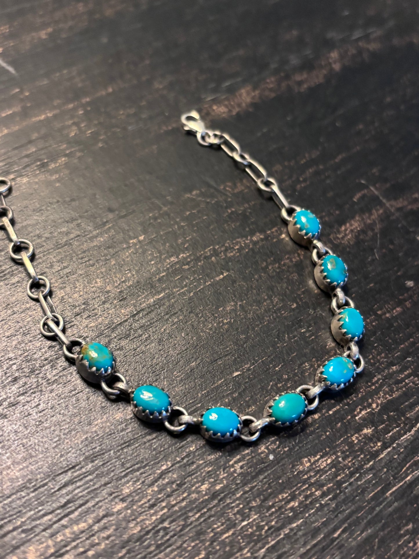 Kingman Turquoise Link Bracelet | 925 Sterling Silver Southwestern Style A120