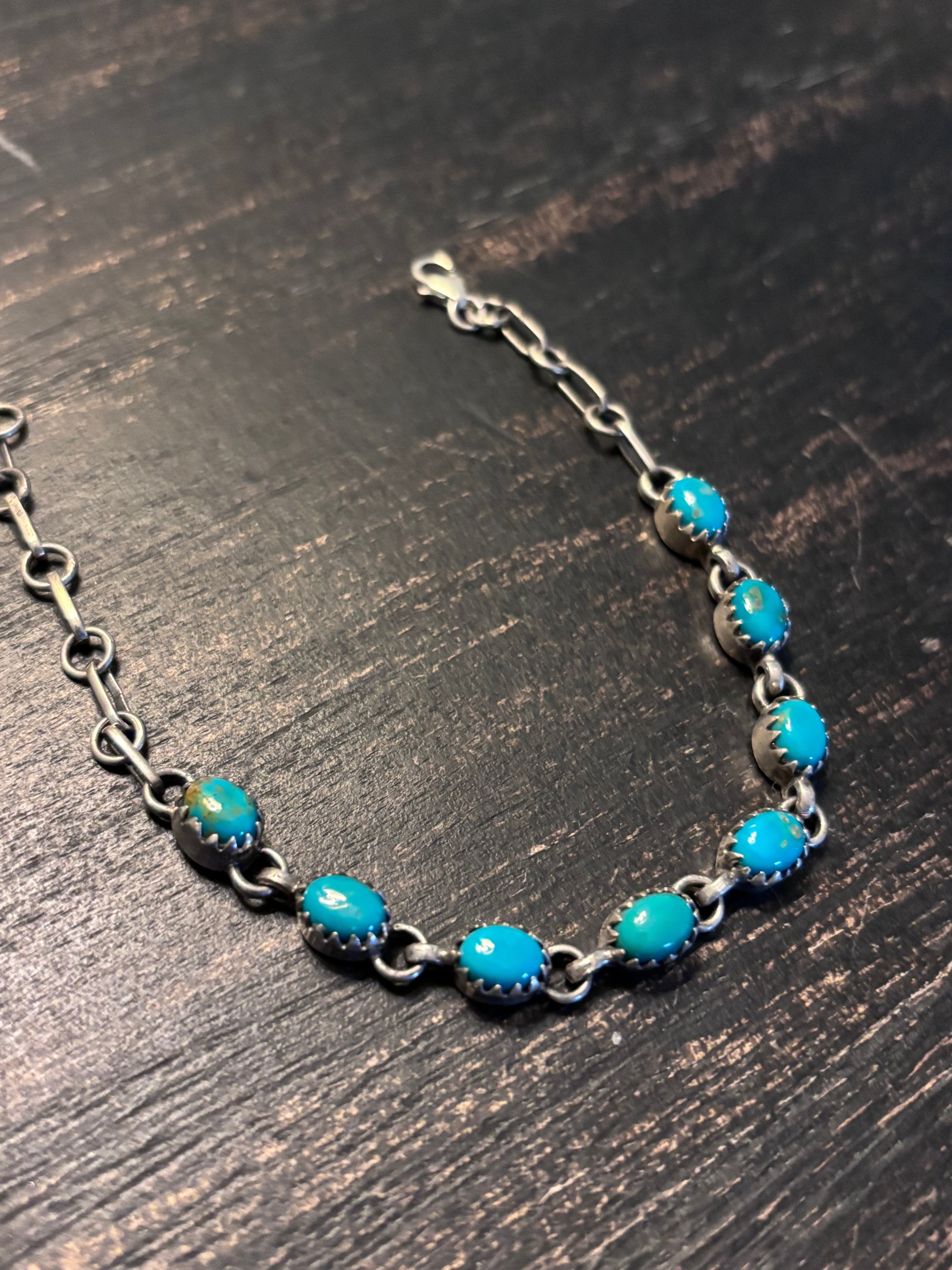 Kingman Turquoise Link Bracelet | 925 Sterling Silver Southwestern Style A120