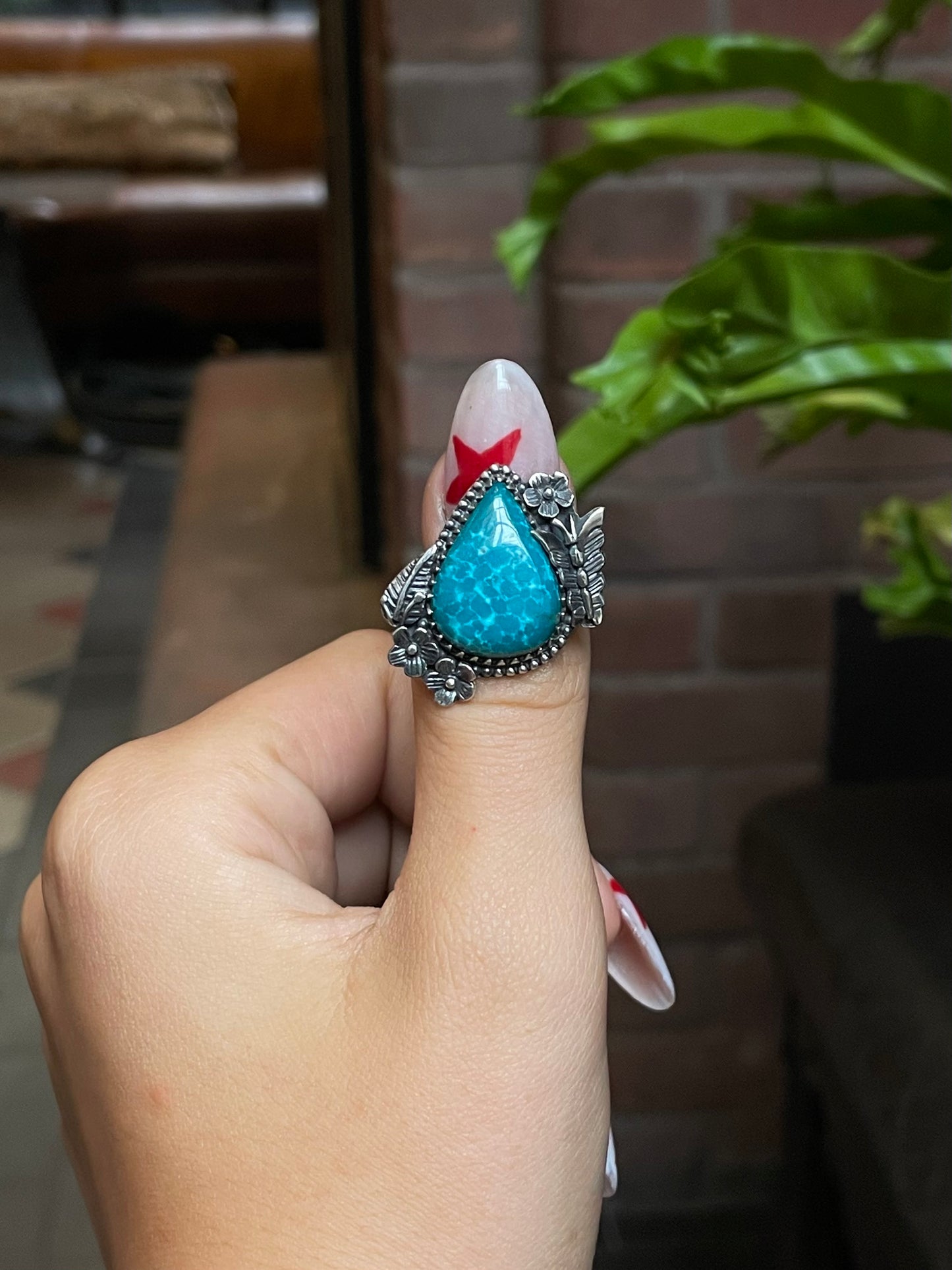 Kingman Turquoise Floral Ring Size 7 | 925 Sterling Silver G494