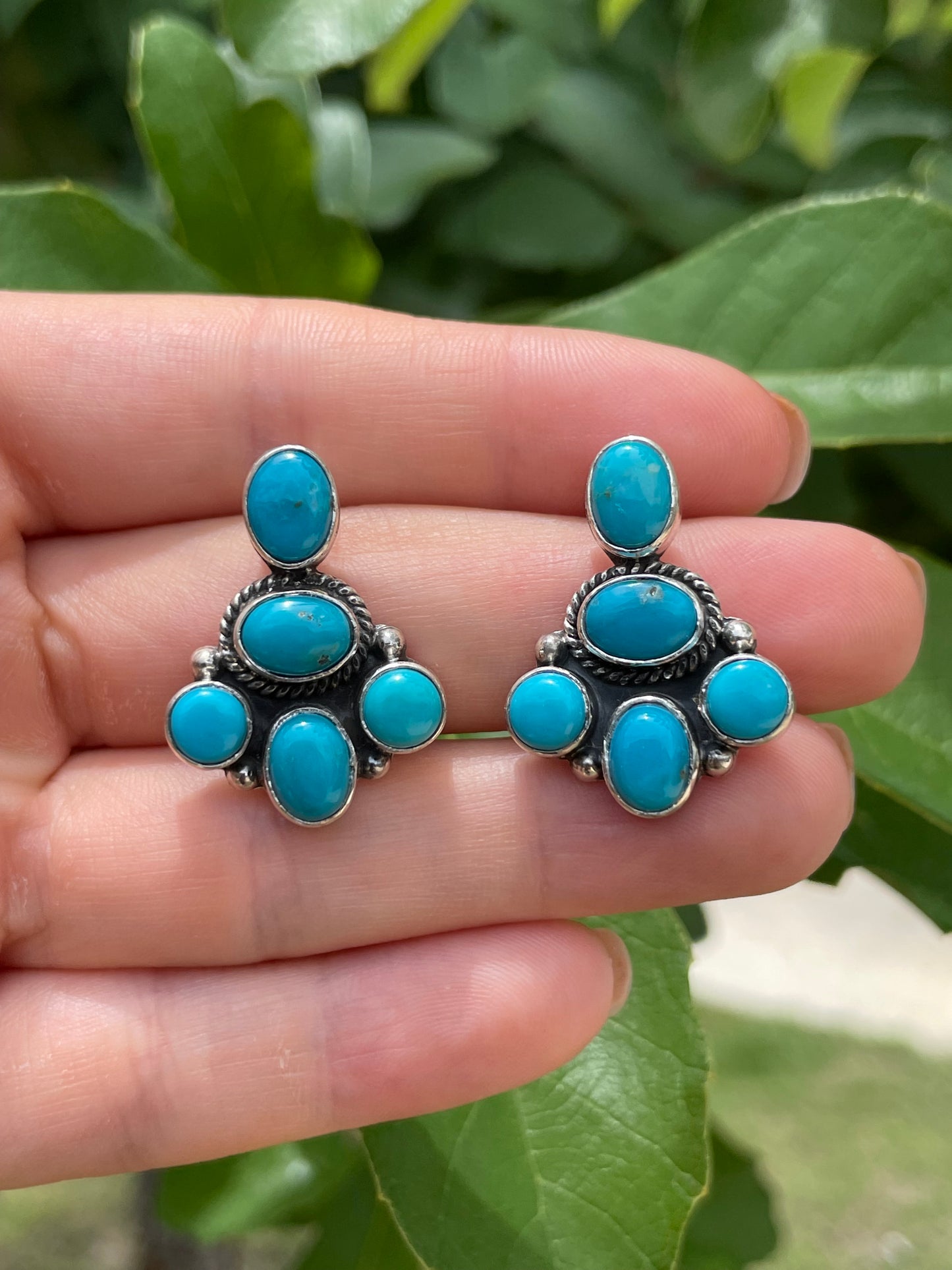 Kingman Turquoise Cluster Stud Earrings | 925 Sterling Silver D188