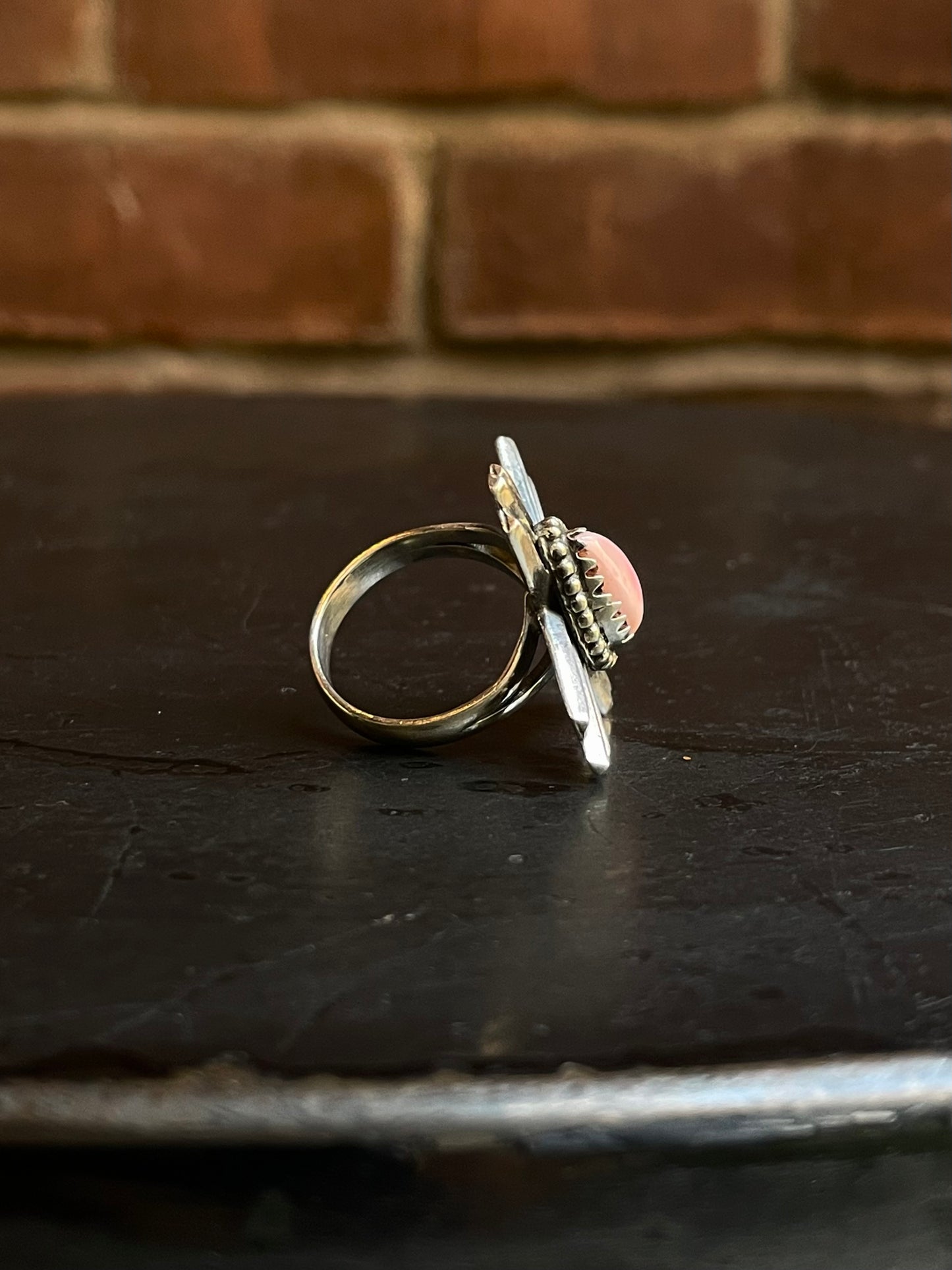Pink Conch Zia Cross Ring Size 7 | 925 Sterling Silver E994