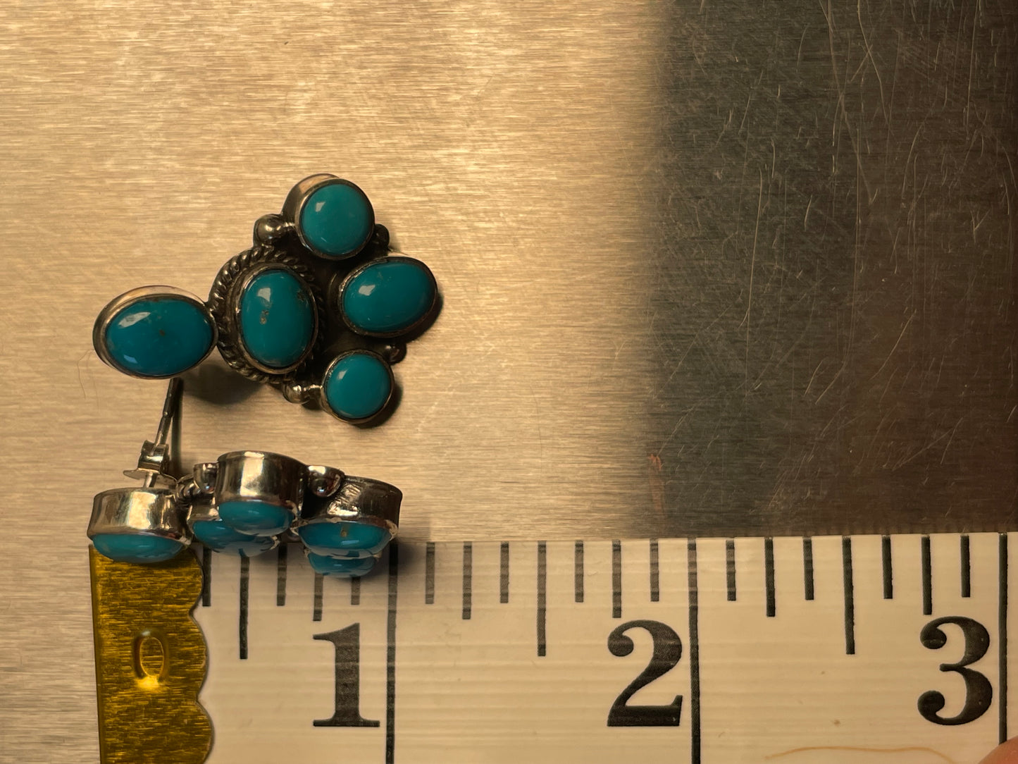 Kingman Turquoise Cluster Stud Earrings | 925 Sterling Silver D188