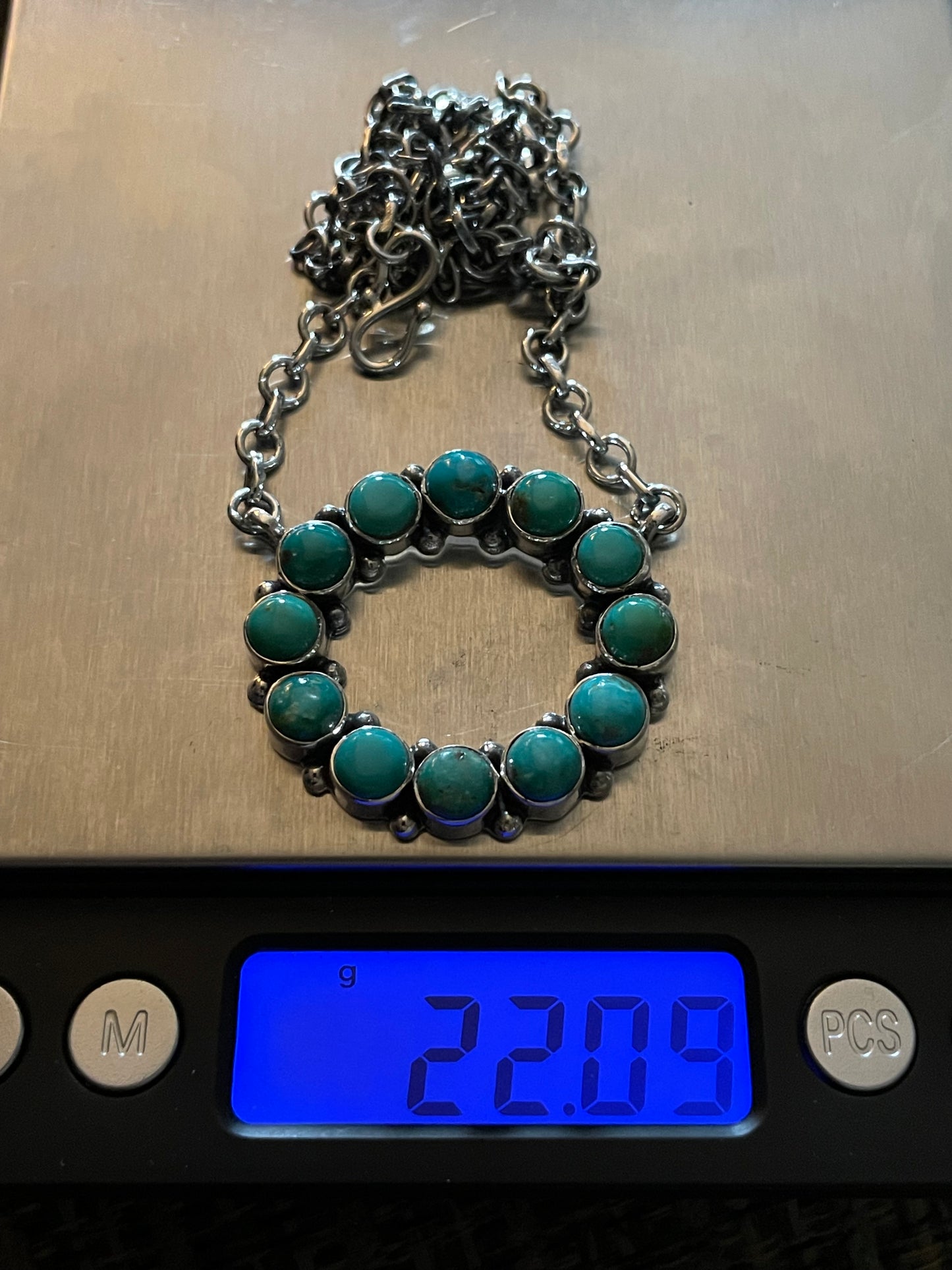 Kingman Turquoise Circle Necklace | Sterling Silver 925 B864