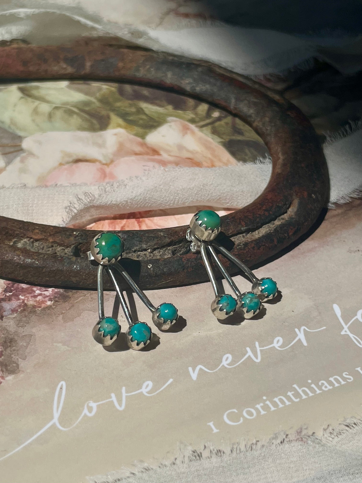 Turquoise Cluster Stud Earrings | 925 Sterling Silver D244