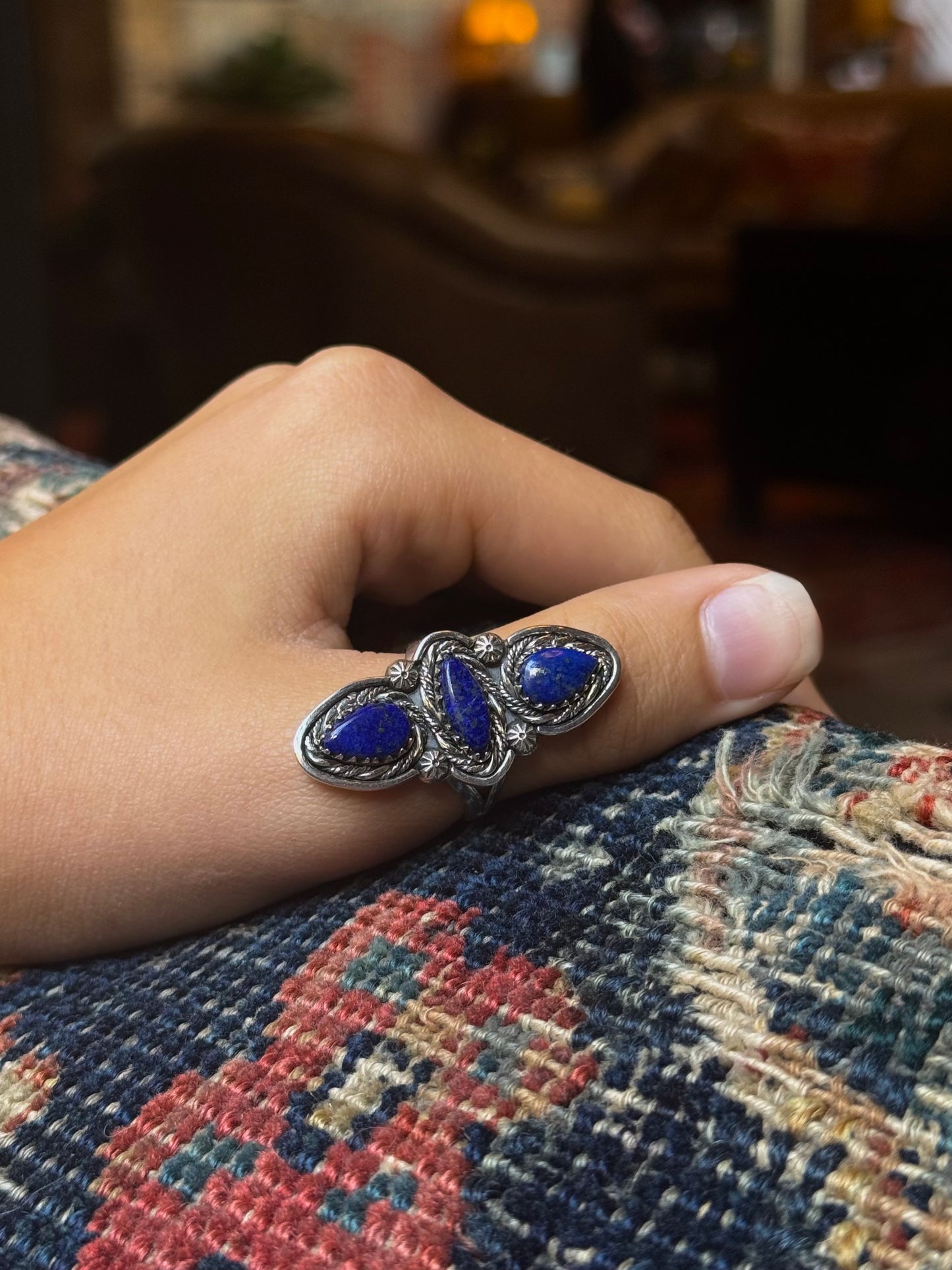 Lapis Lazuli Teardrop Ring | Sterling Silver | Size 10 | A909