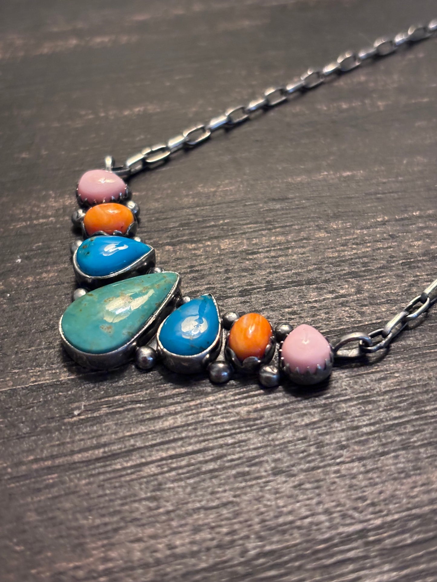 Turquoise Spiny Oyster Conch Necklace | Sterling Silver A090