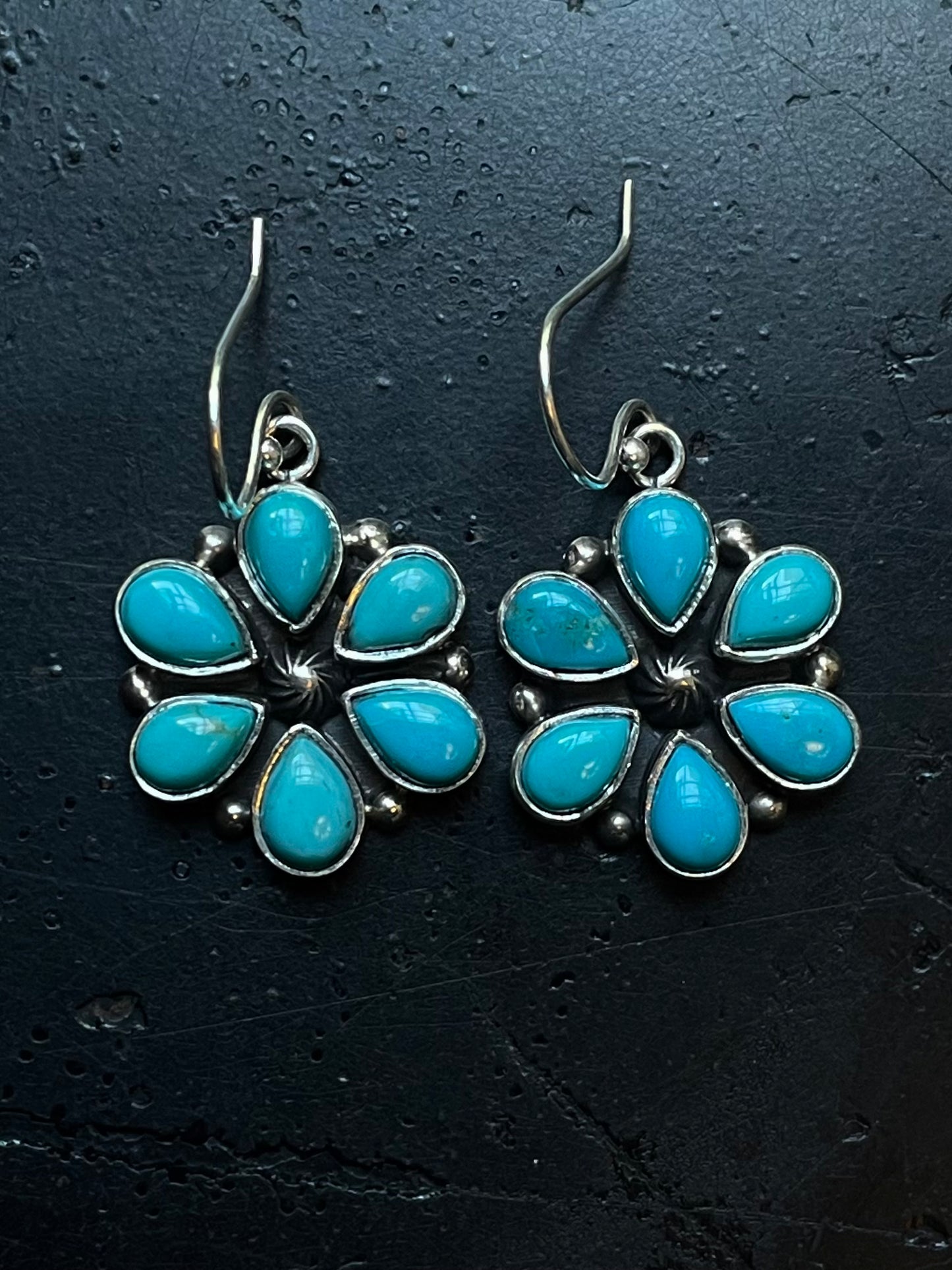 Kingman Turquoise Earrings | Flower Cluster Hook E661