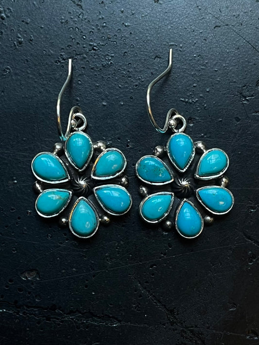 Kingman Turquoise Earrings | Flower Cluster Hook E661