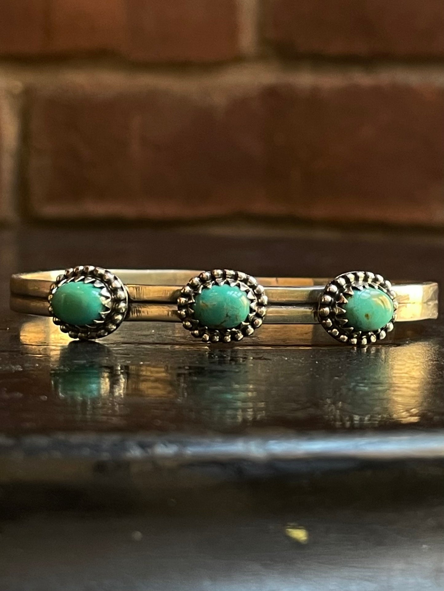 Kingman Turquoise Triple Stone Cuff Bracelet | Sterling Silver G459