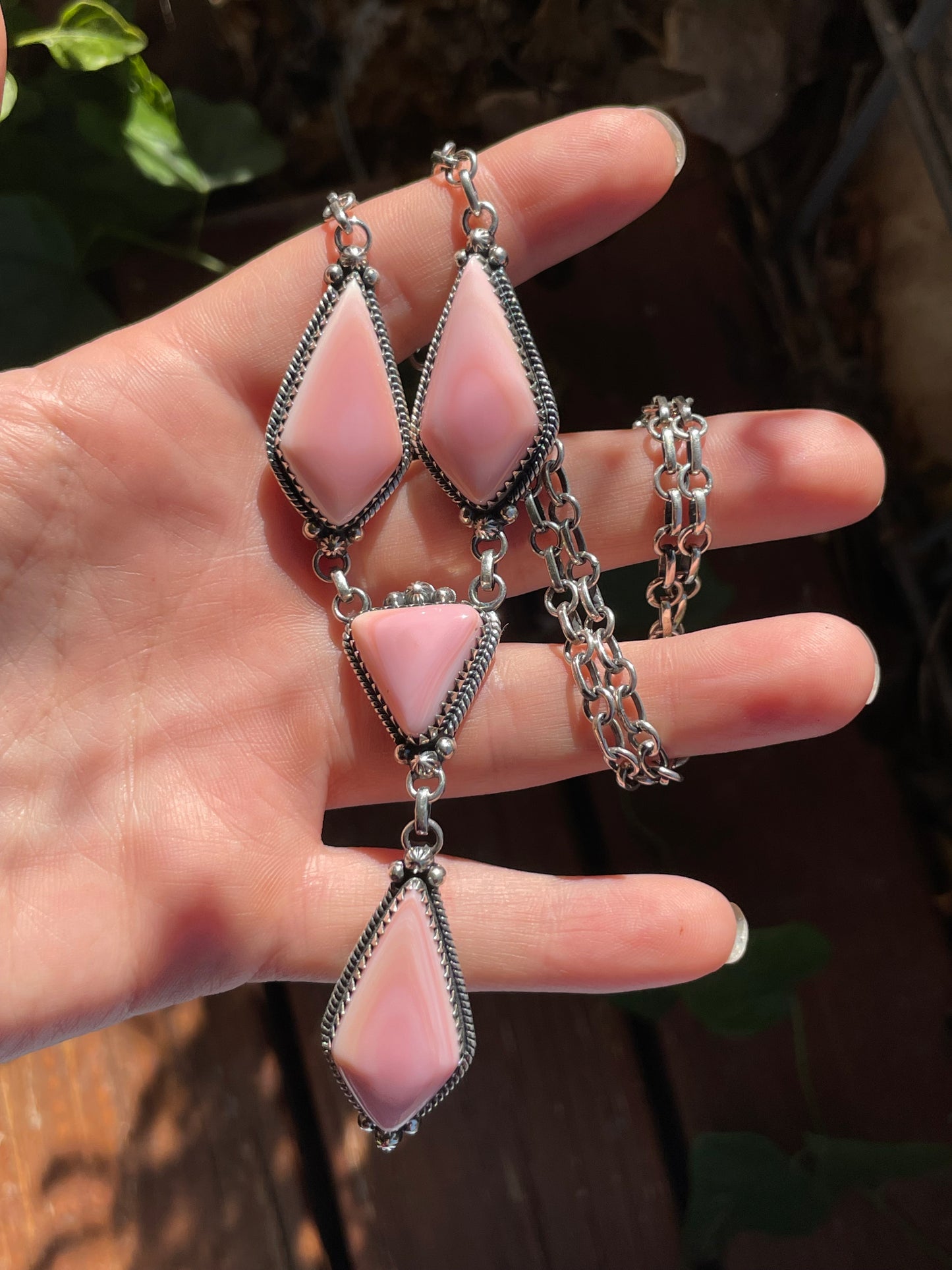 Pink Conch Lariat Necklace | 925 Sterling Silver B664