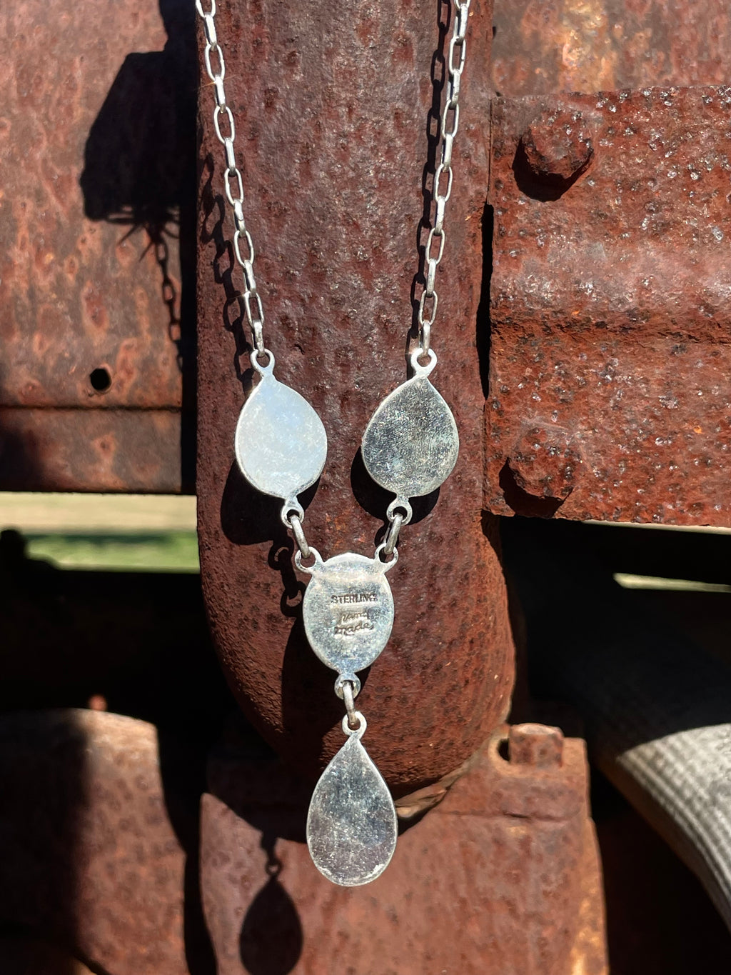 Pink Conch Lariat Necklace | Teardrop Station Drop | 925 Silver E584