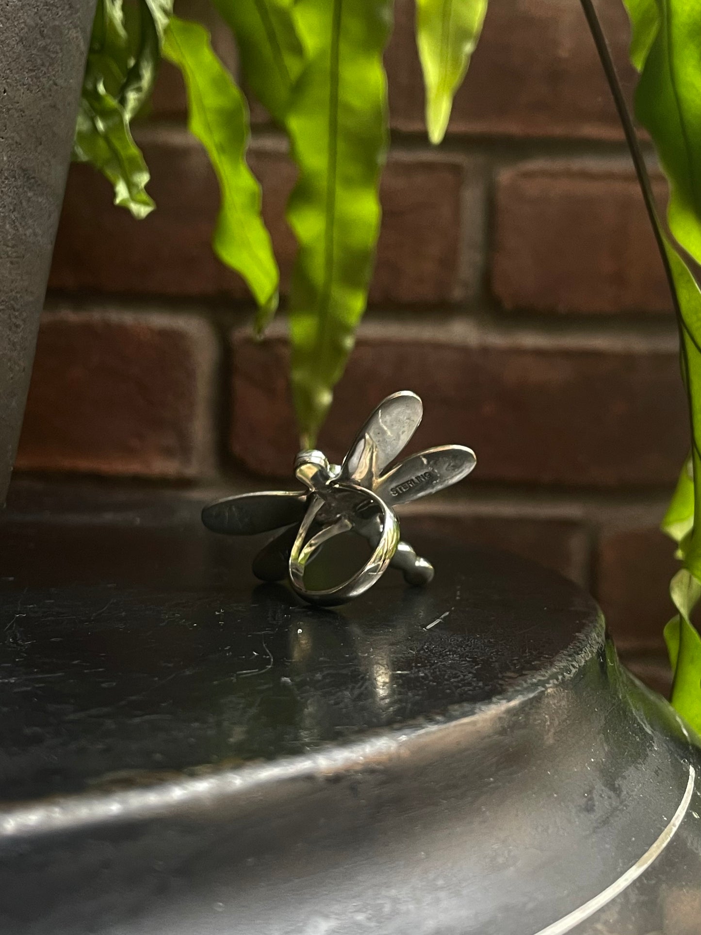 Spiny Oyster & Turquoise Dragonfly Ring | Sterling Silver 925 | Size 7.25 C693