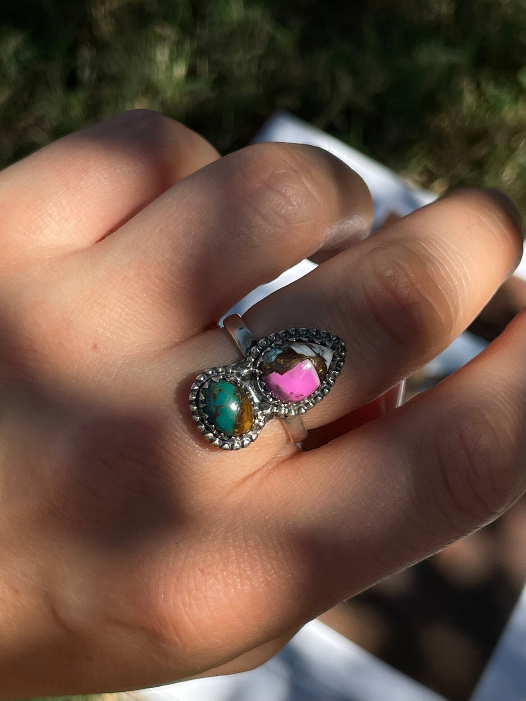 Cotton Candy & Turquoise Ring | 925 Sterling Silver | Size 8 D346