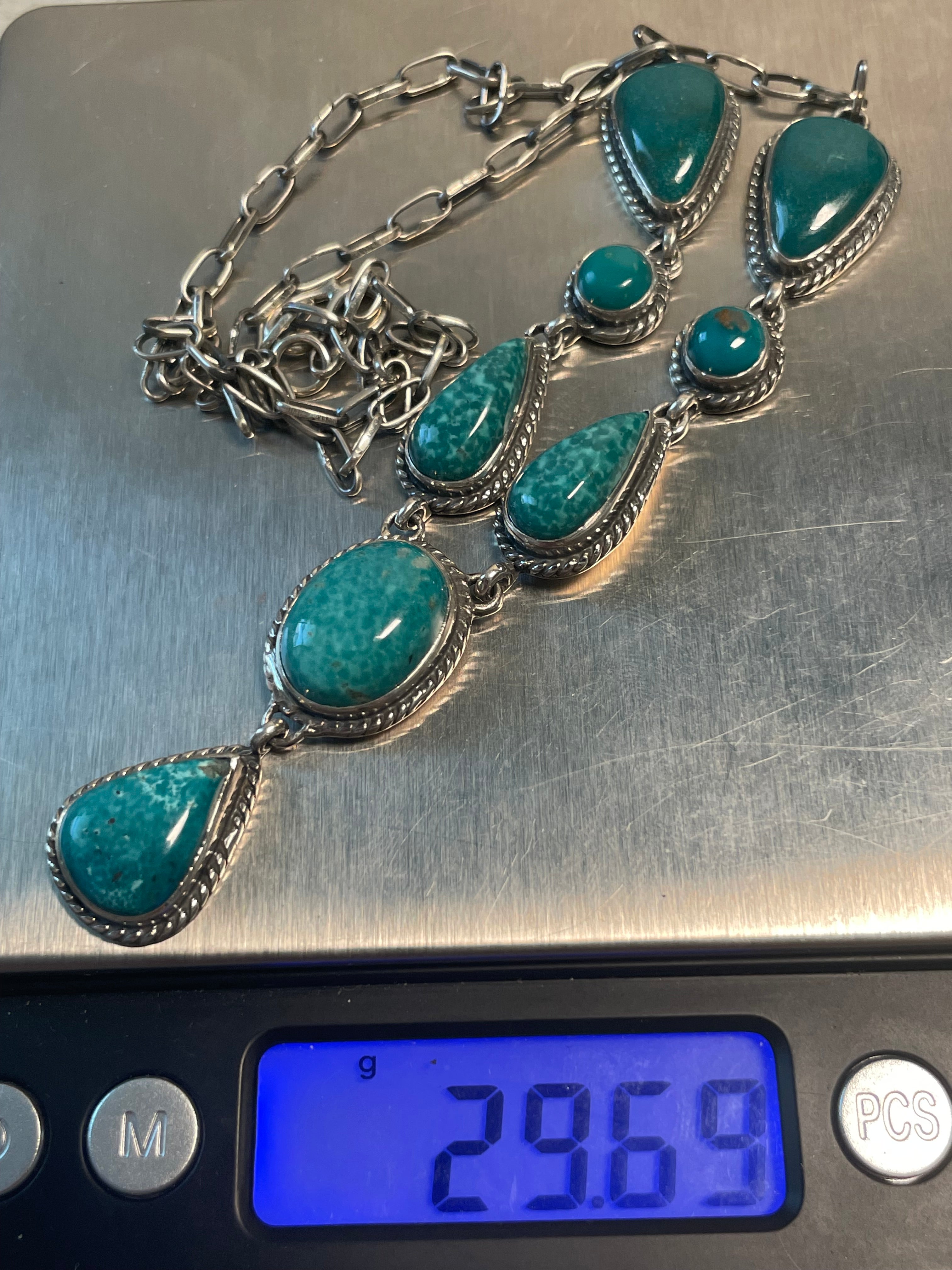 Turquoise Lariat Necklace | 925 Sterling Silver D223