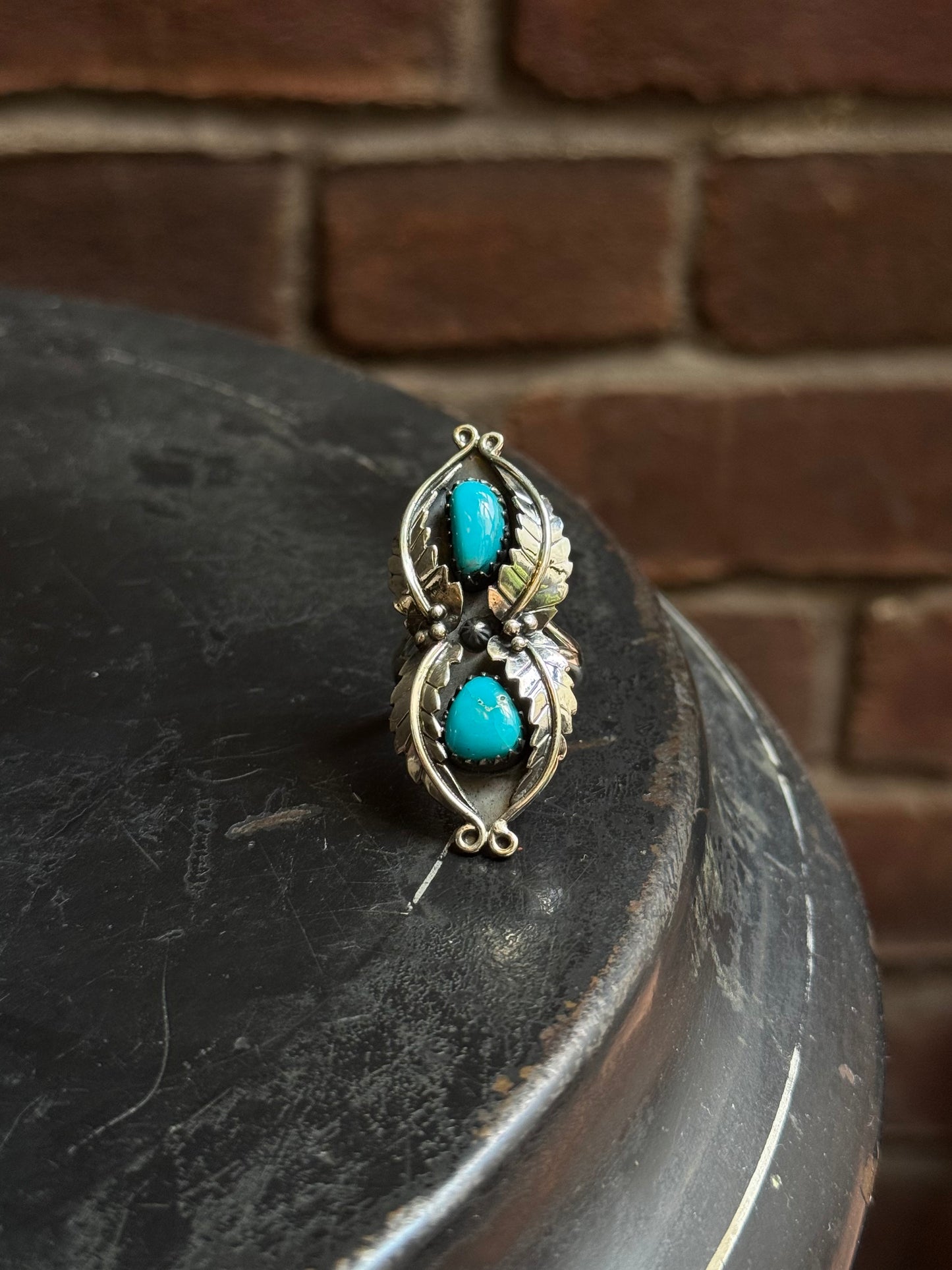 Turquoise Double Stone Ring | 925 Sterling Silver | Size 9 C314