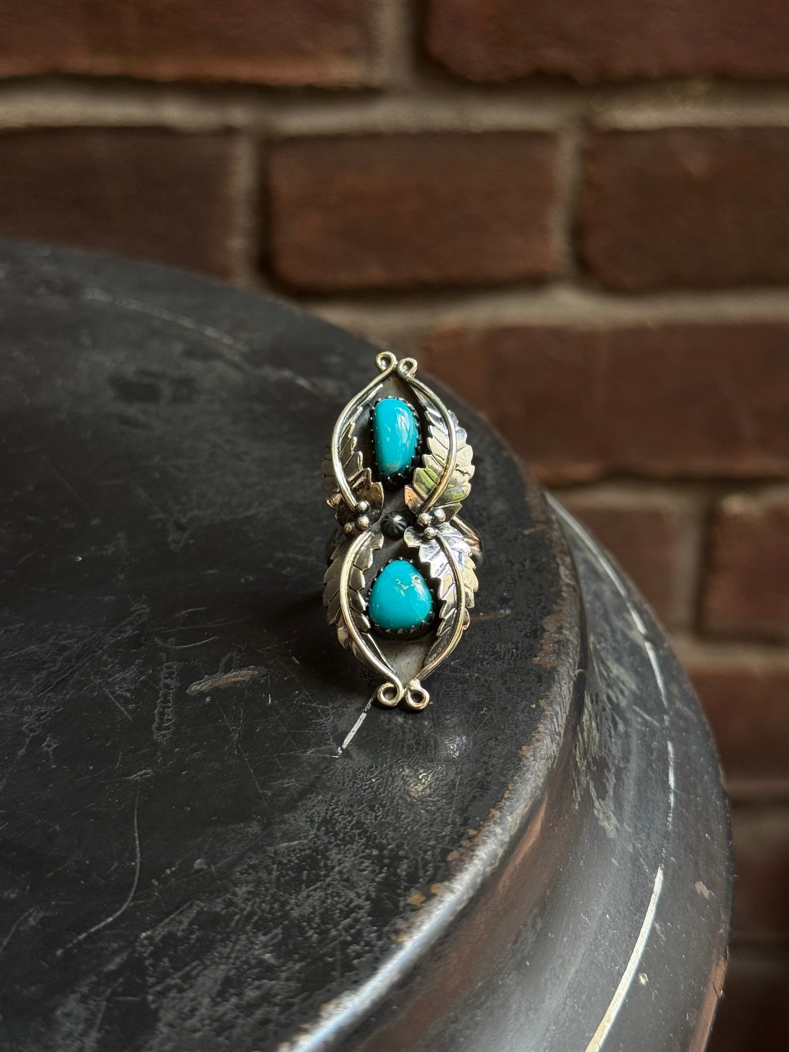 Turquoise Double Stone Ring | 925 Sterling Silver | Size 9 C314