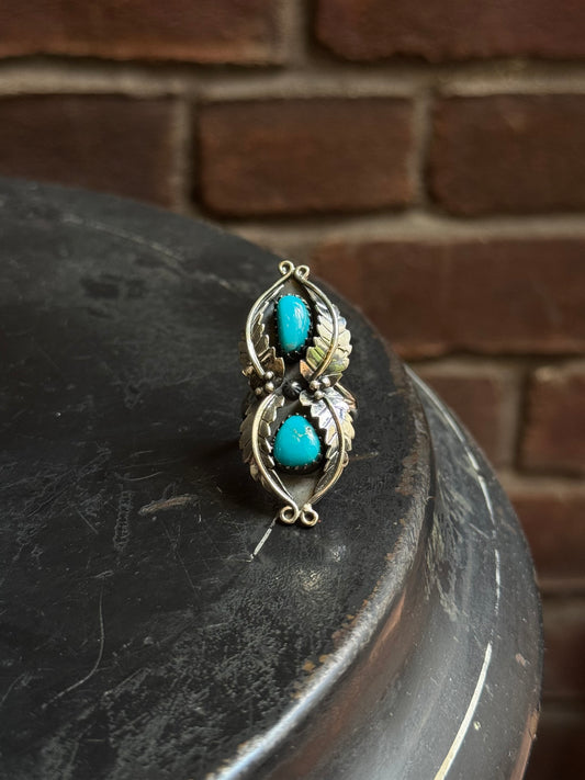 Turquoise Double Stone Ring | 925 Sterling Silver | Size 9 C314