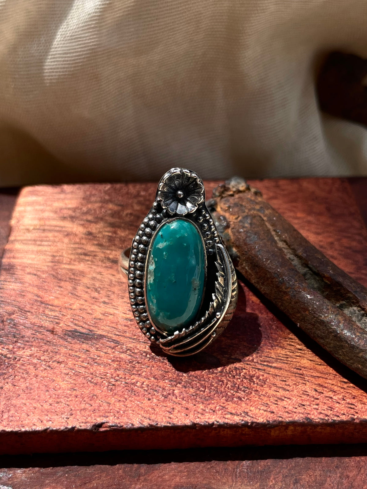 Turquoise Floral Ring Size 9 | 925 Sterling Silver E292